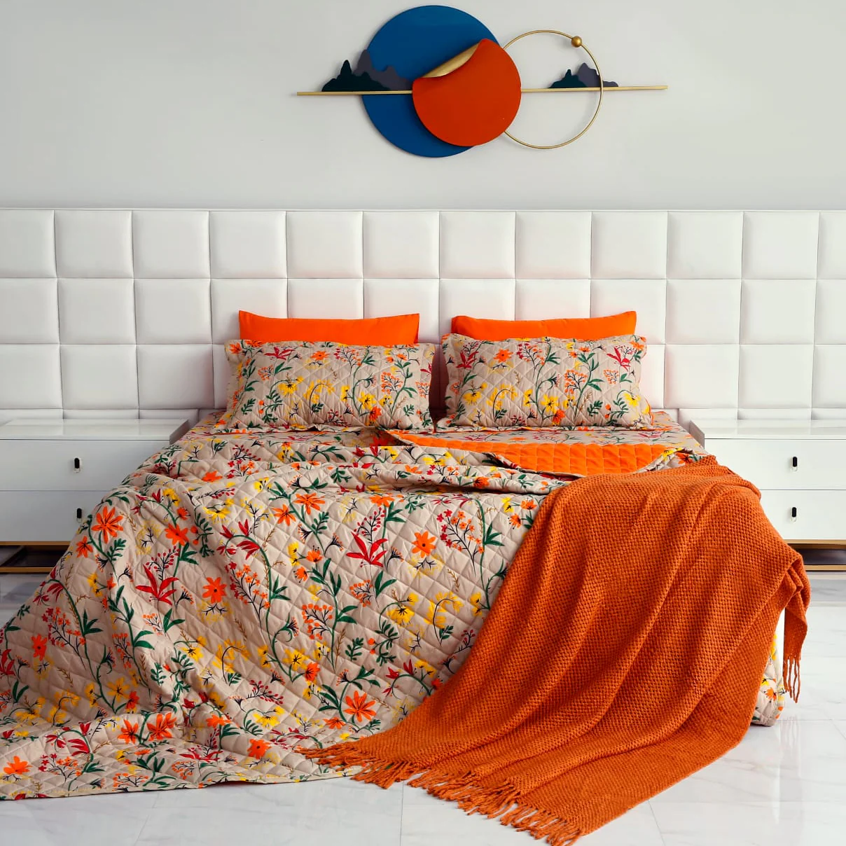 6 PCs Bed Spread Set-Orange Lilly