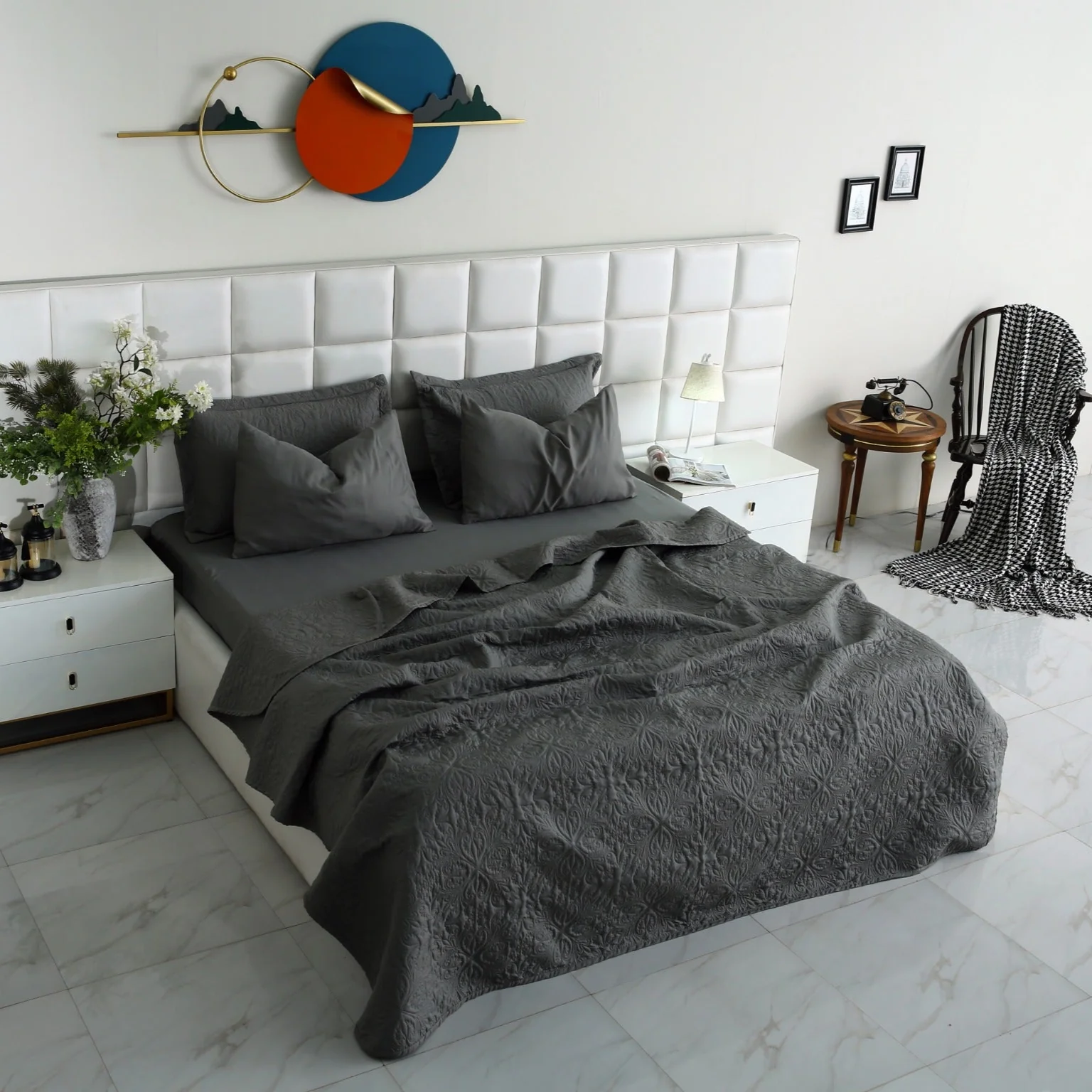 6 PCs Luxury Bed Spread Set-Grey
