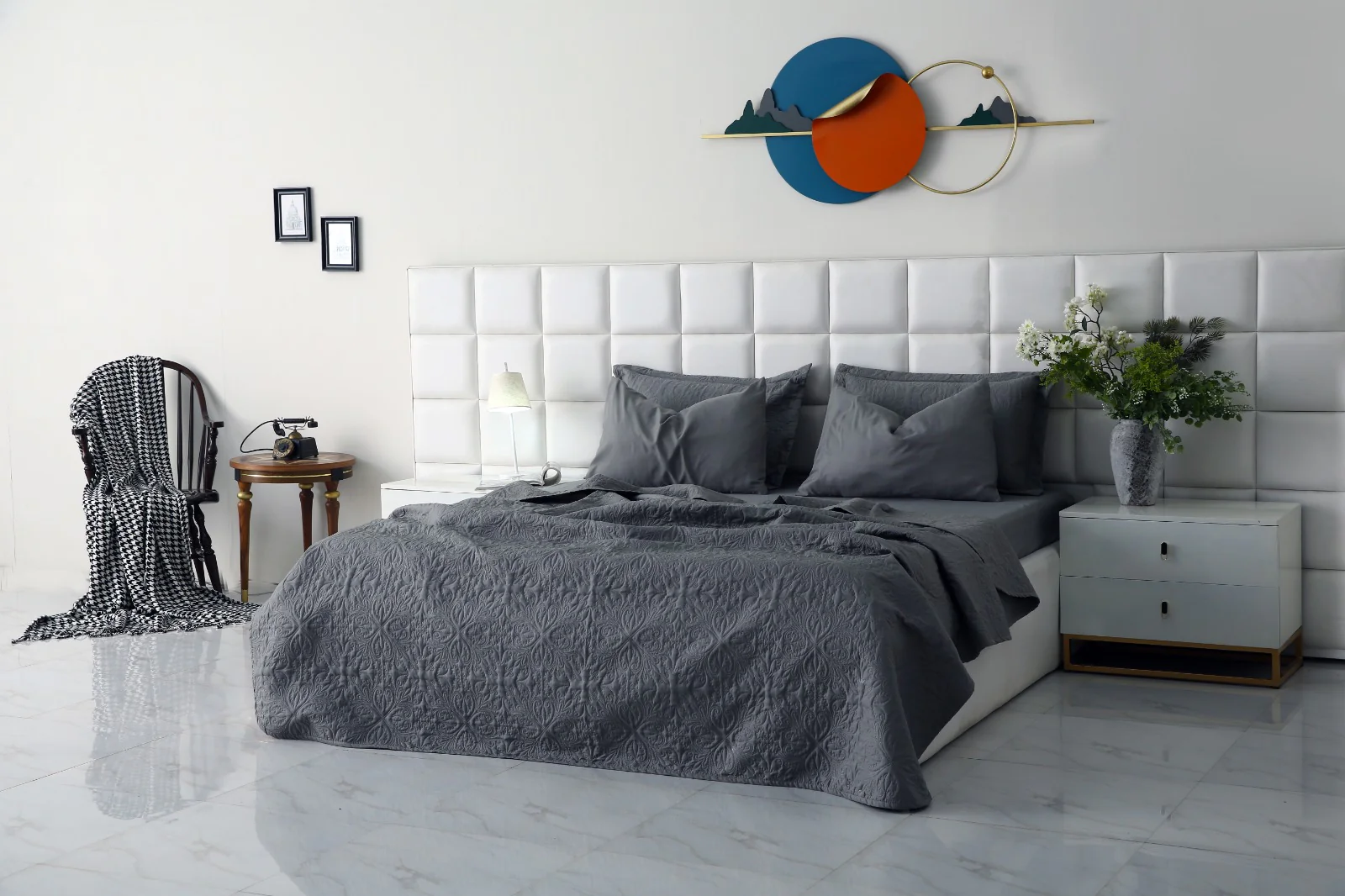 6 PCs Luxury Bed Spread Set-Grey - Image 10
