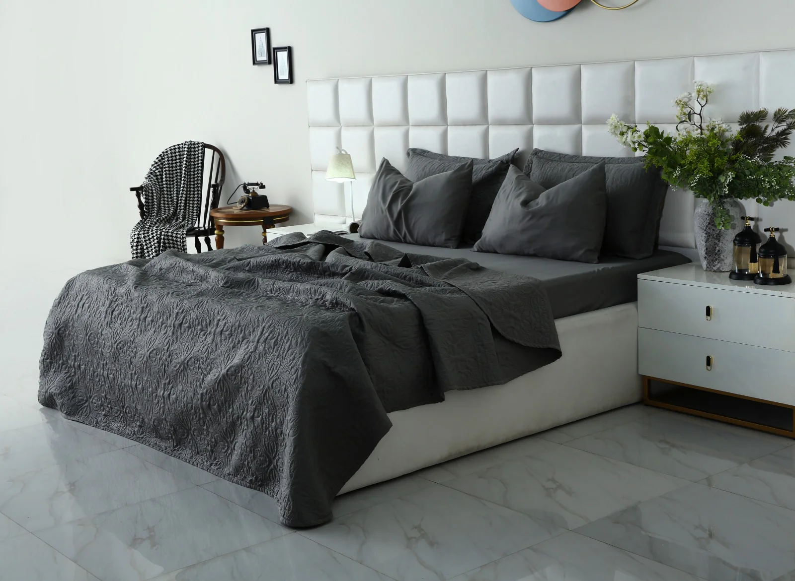 6 PCs Luxury Bed Spread Set-Grey - Image 11