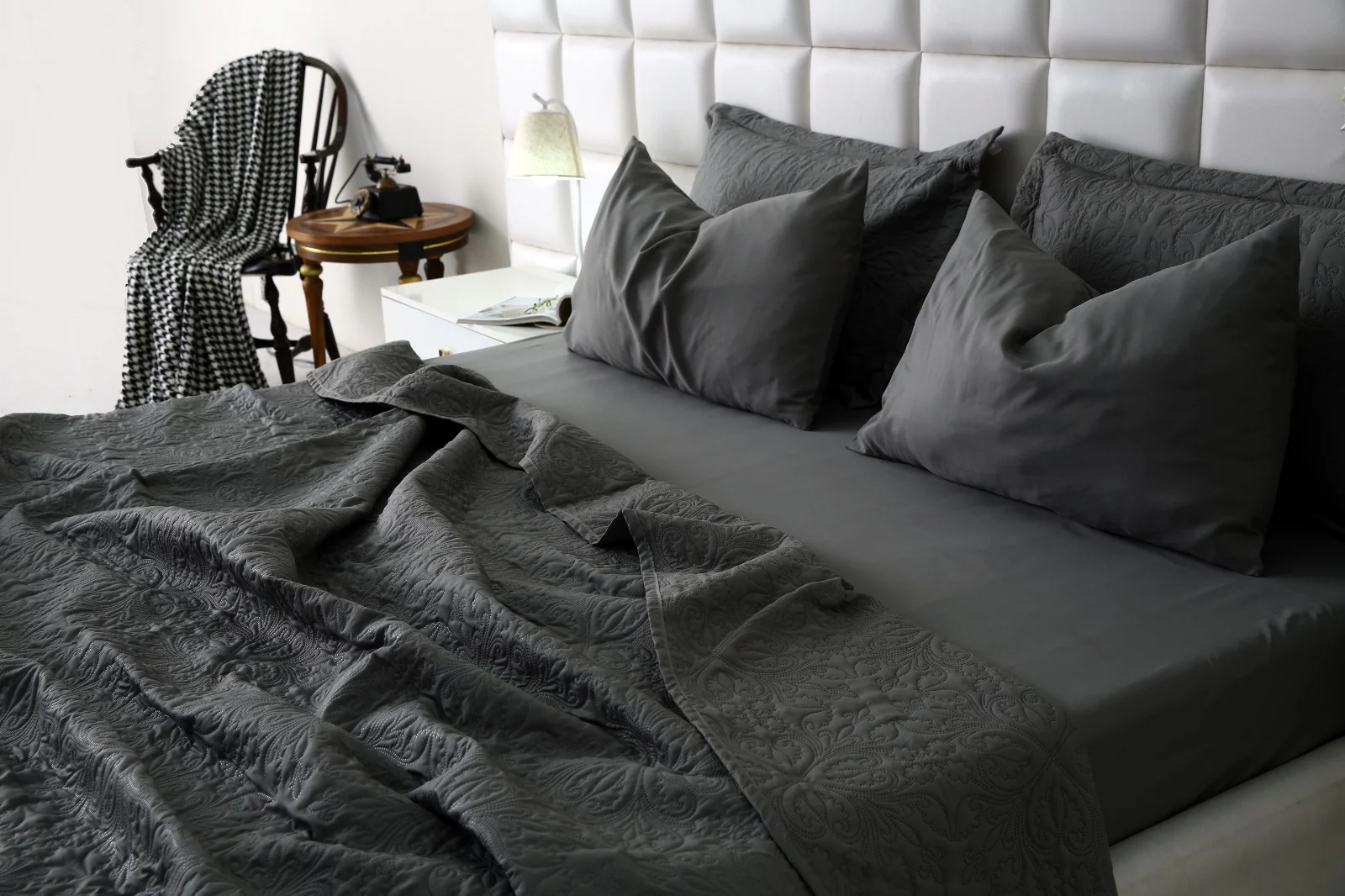 6 PCs Luxury Bed Spread Set-Grey - Image 12