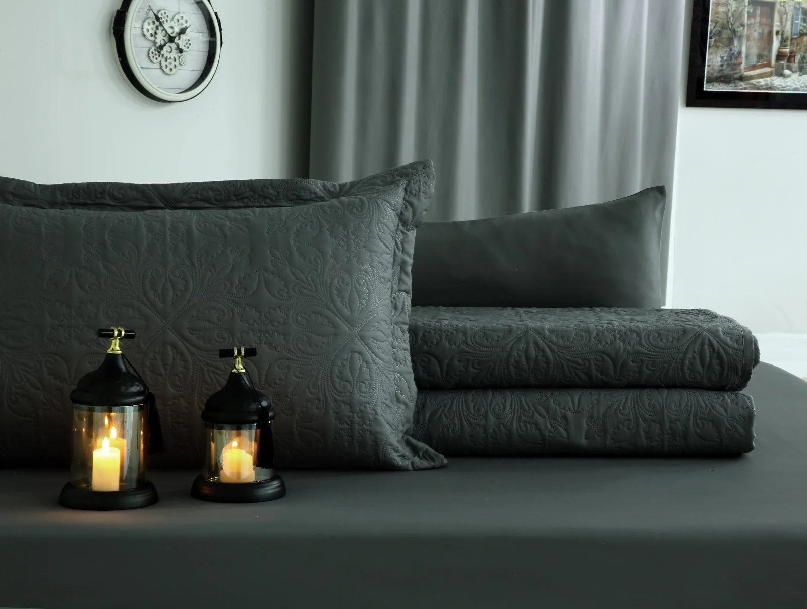 6 PCs Luxury Bed Spread Set-Grey - Image 17