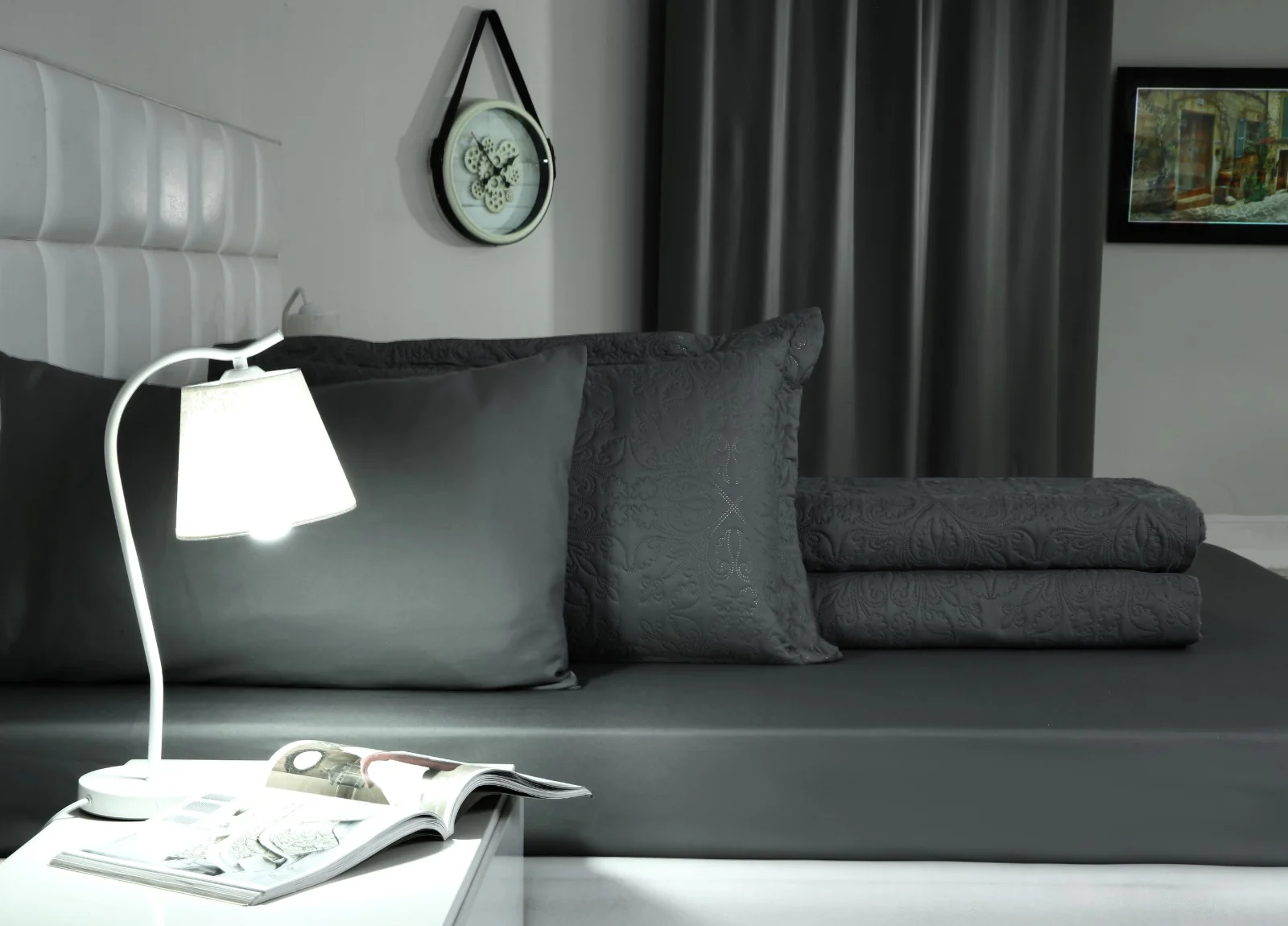 6 PCs Luxury Bed Spread Set-Grey - Image 18
