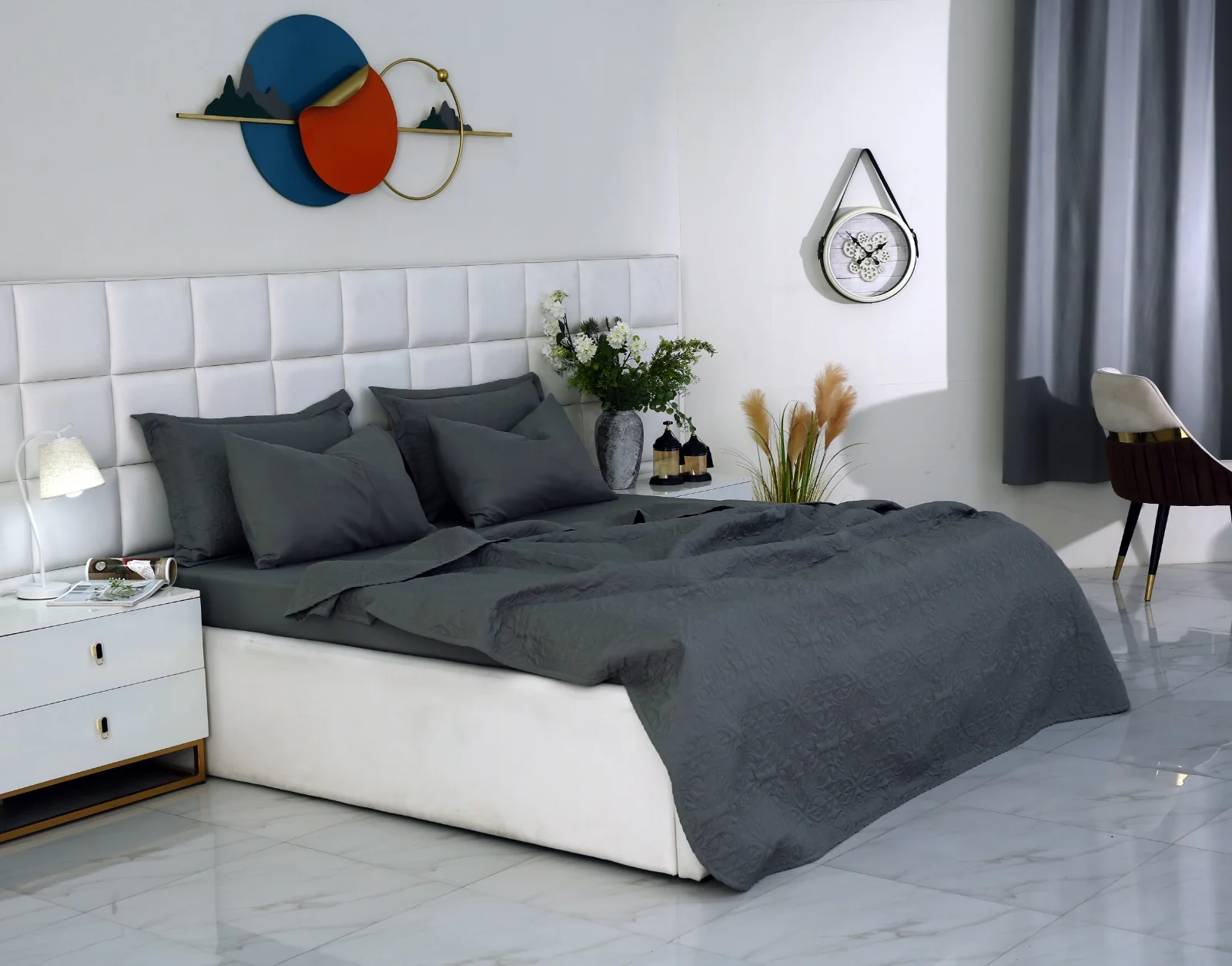 6 PCs Luxury Bed Spread Set-Grey - Image 2