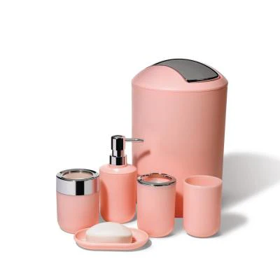 6 Pcs Printed Bathroom Accessory Set-Pink