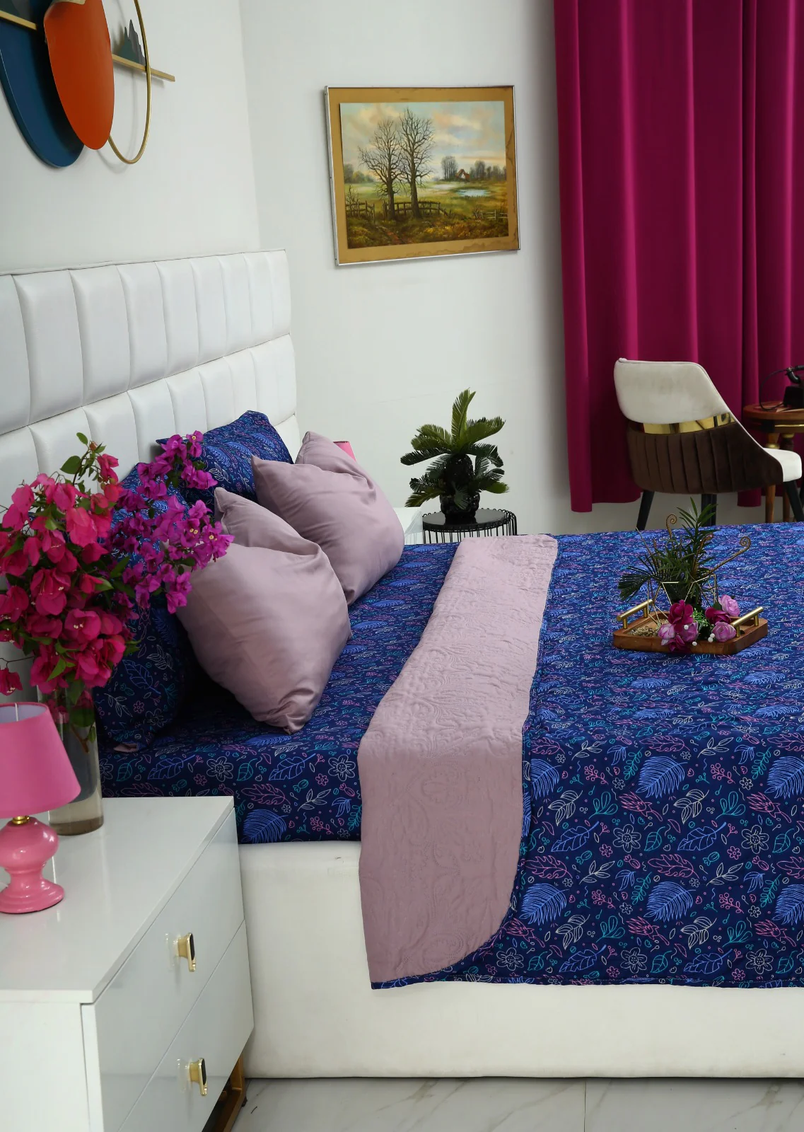 6 PCs Printed Bed Spread Set-Blue Lilly - Image 11