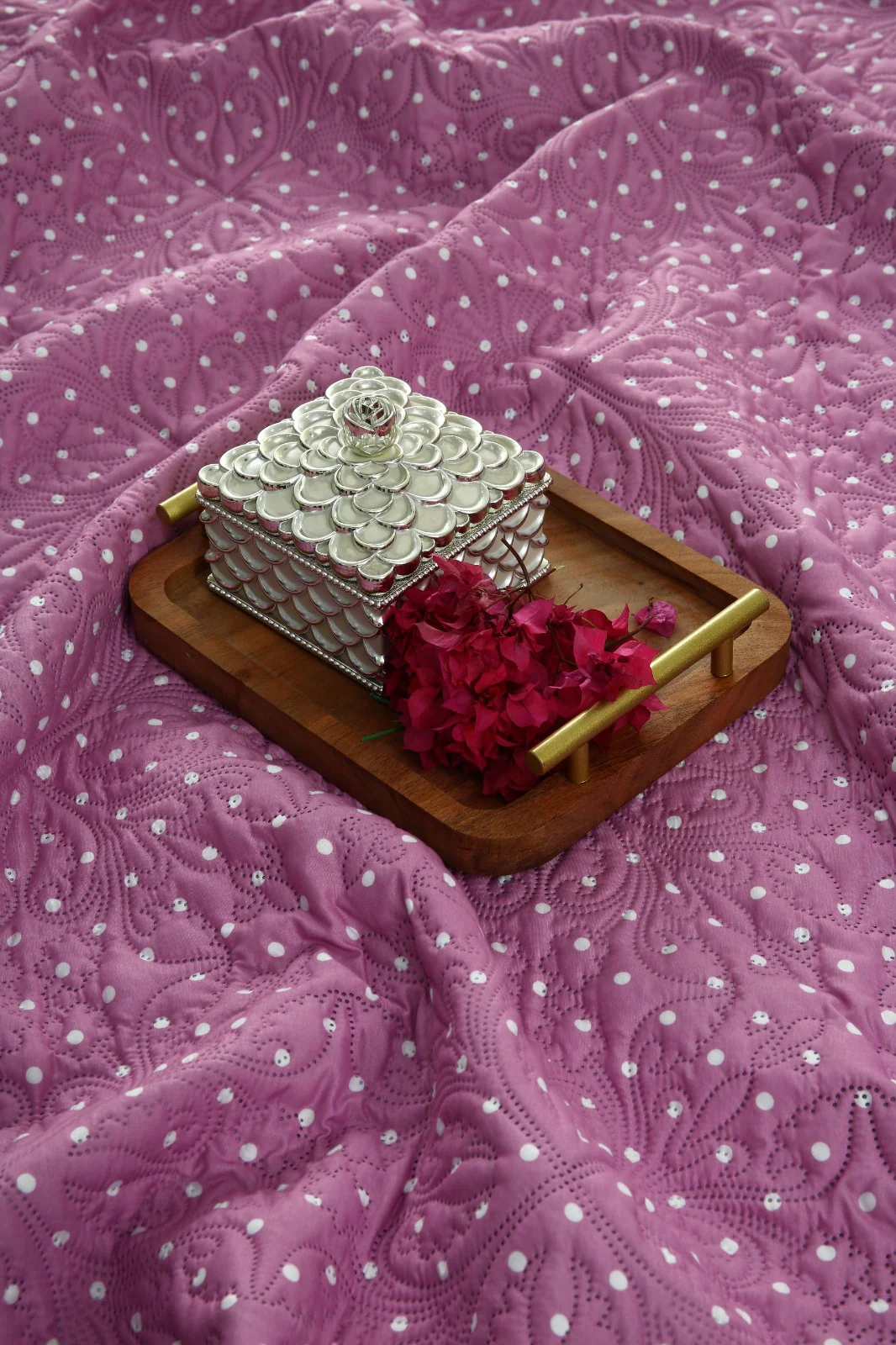 6 PCs Printed Bed Spread Set-Lilac Polka - Image 11