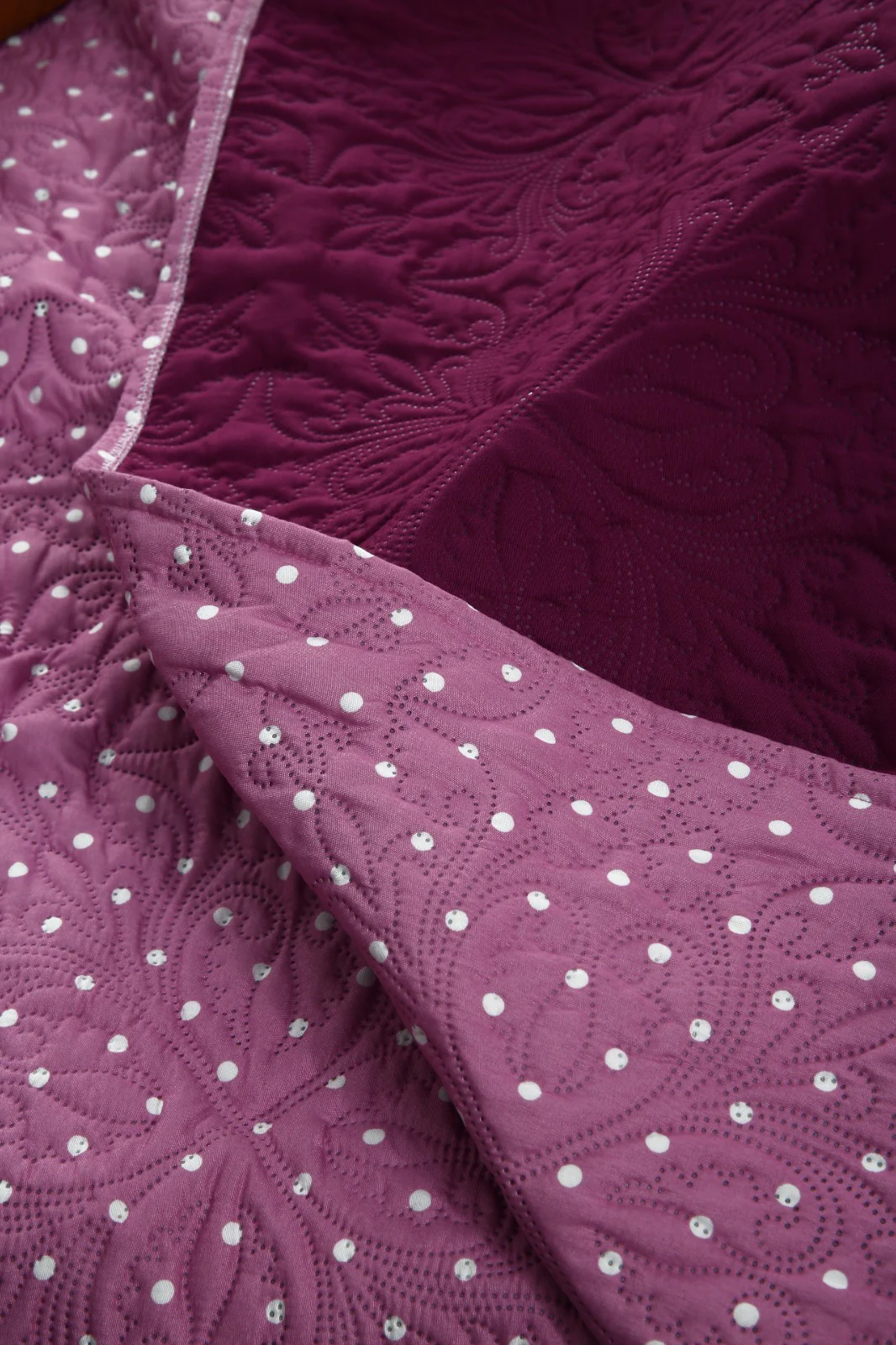 6 PCs Printed Bed Spread Set-Lilac Polka - Image 12