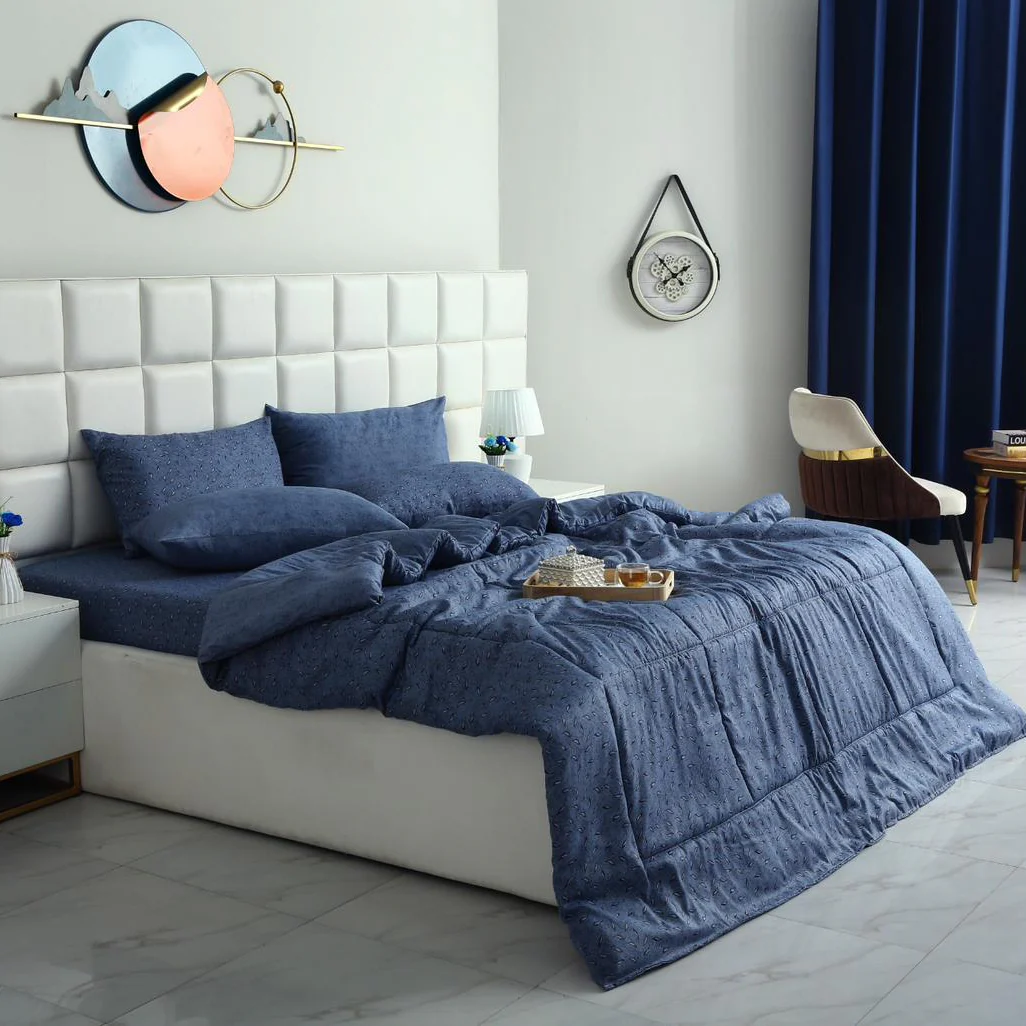 6 PCs Summer Comforter Set-Blue Feathers