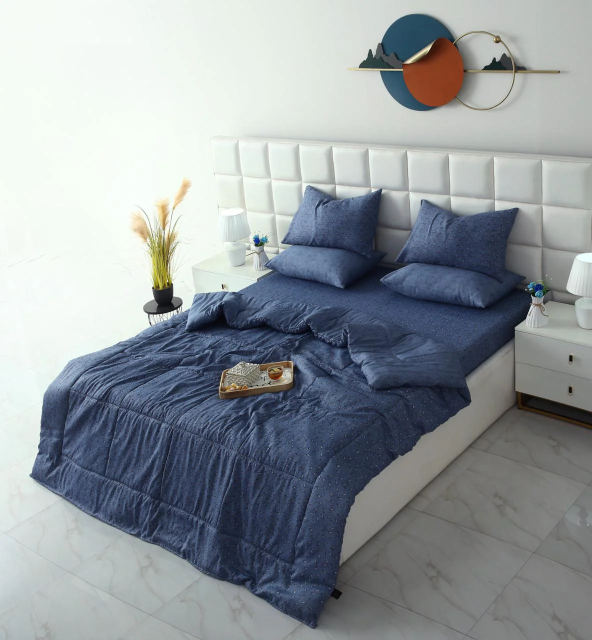 6 PCs Summer Comforter Set-Blue Feathers - Image 3