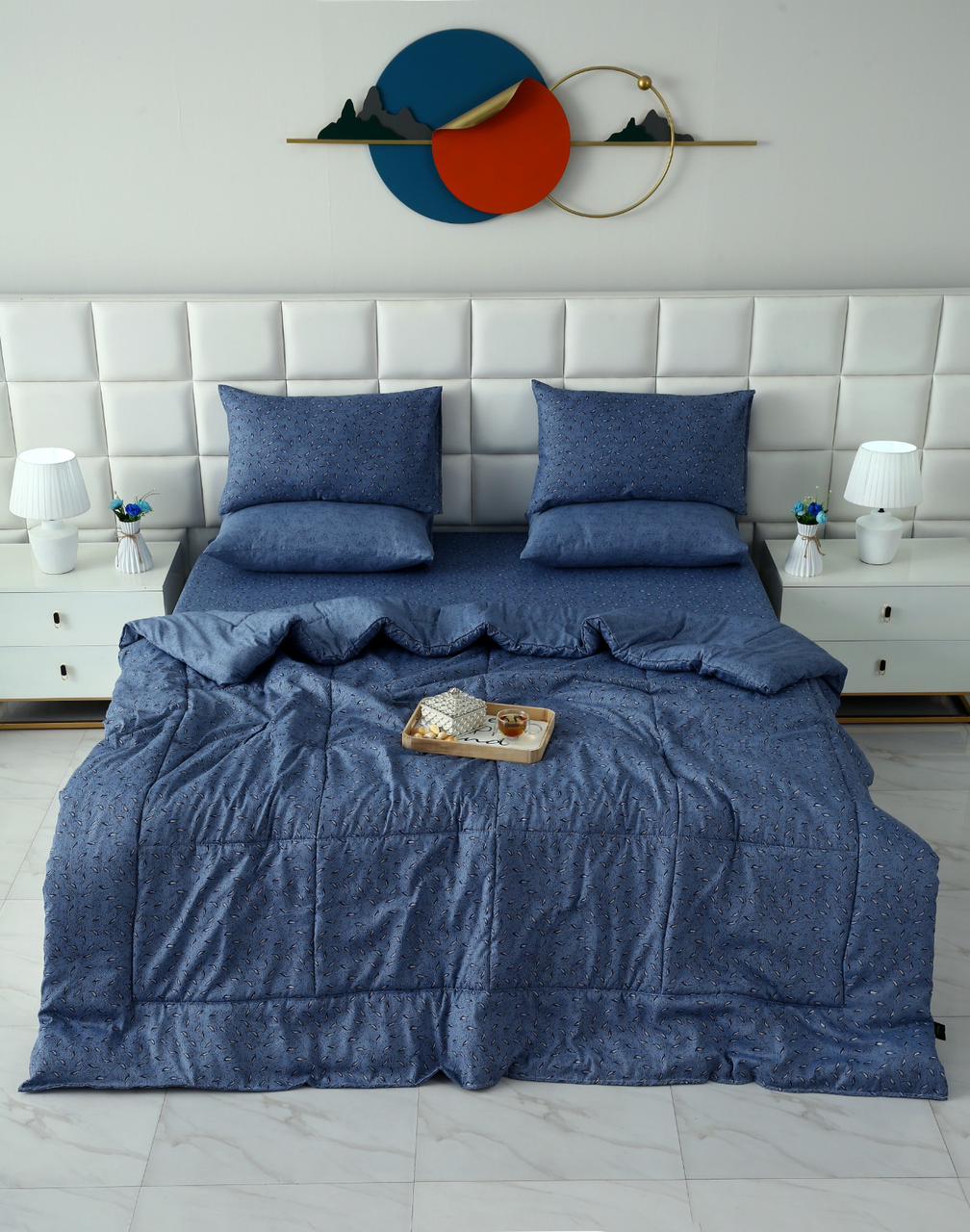 6 PCs Summer Comforter Set-Blue Feathers - Image 5
