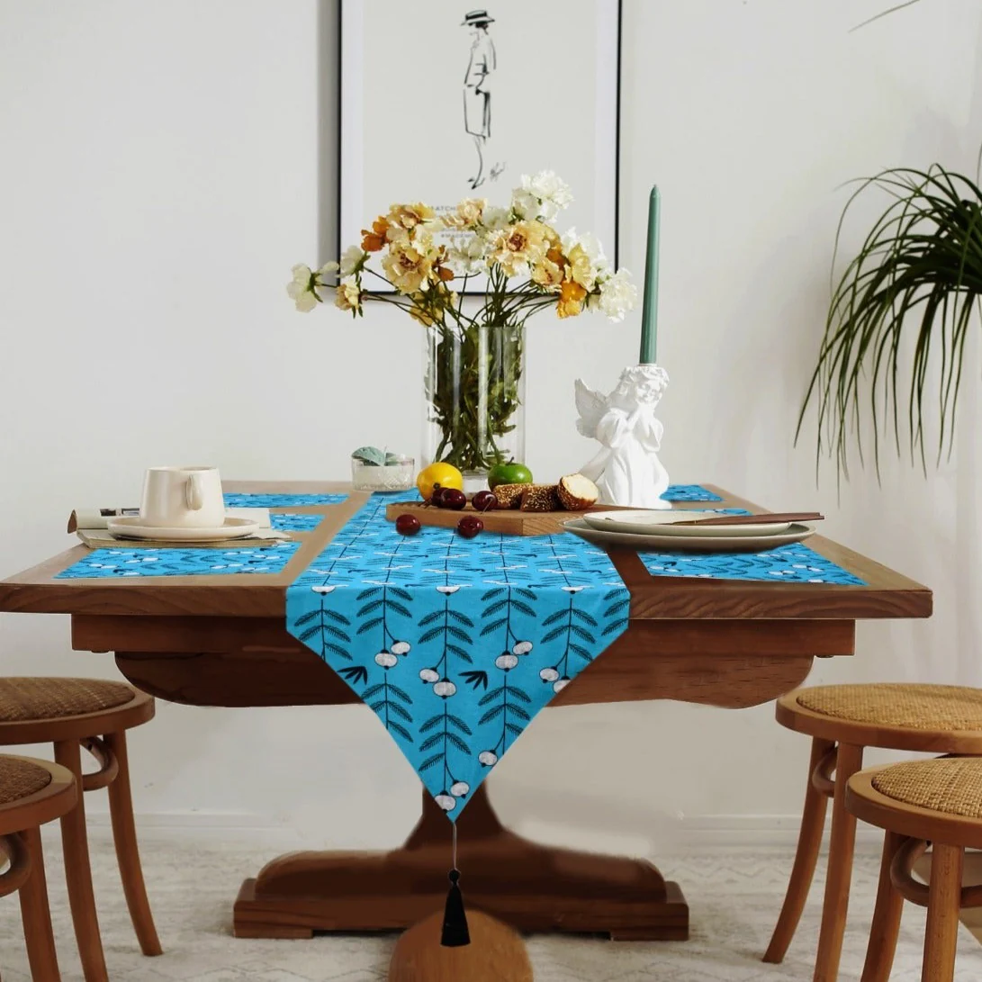 6 Seater Dining Table Runner Set(4617)- TRS09 turquoise