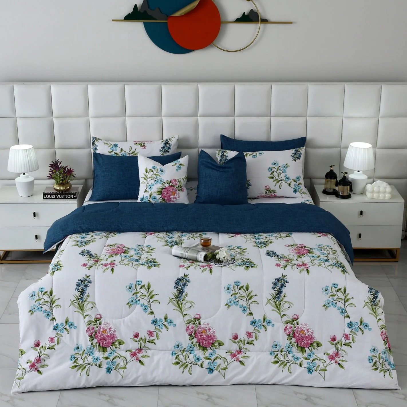 8 PCs Winter Razai Set-Blue Lotus