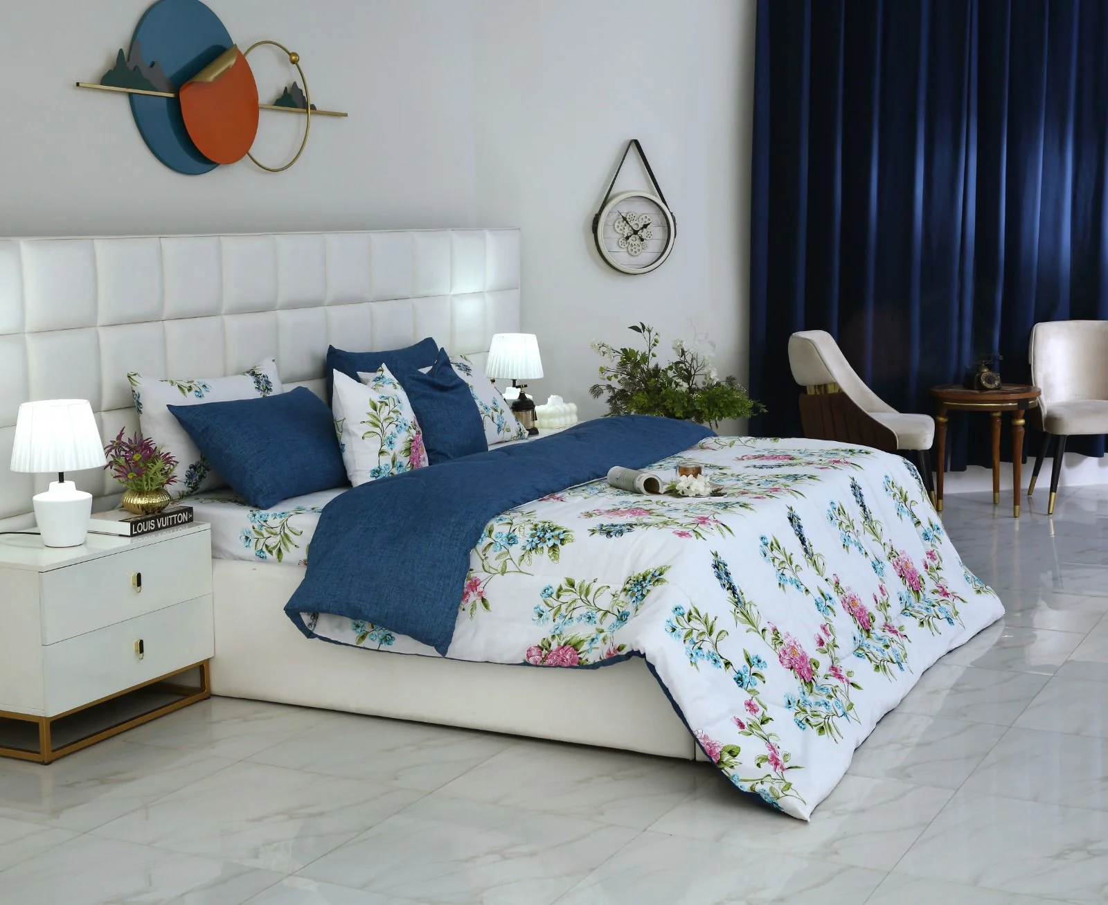 8 PCs Winter Razai Set-Blue Lotus - Image 2