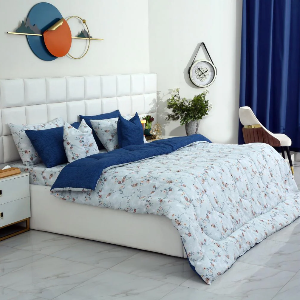 8 PCs Winter Comforter Set-Bluebells - Image 2