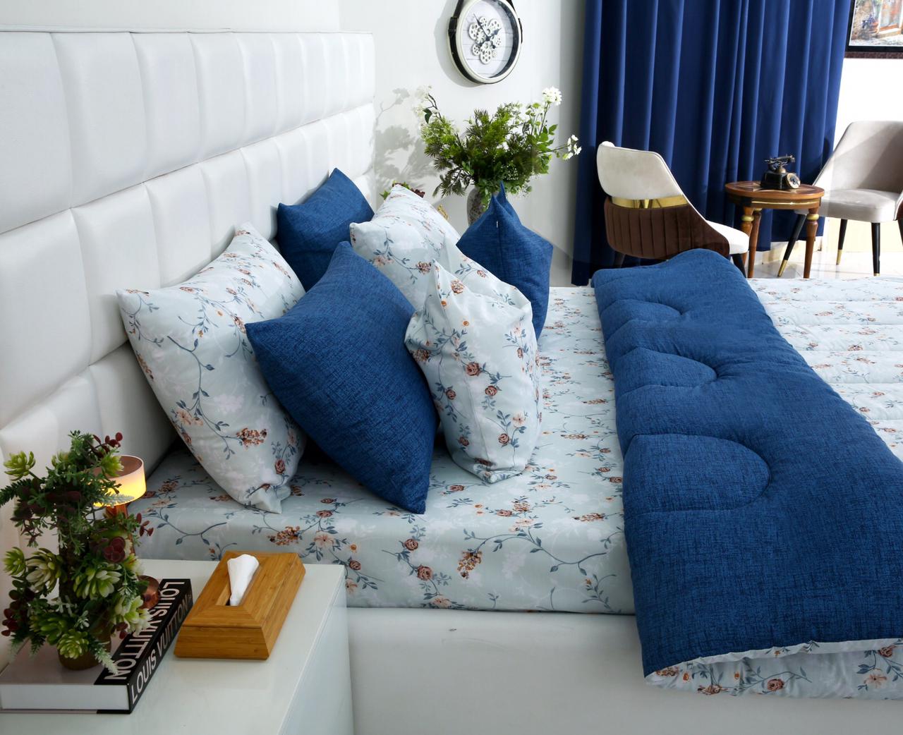 8 PCs Winter Comforter Set-Bluebells - Image 6