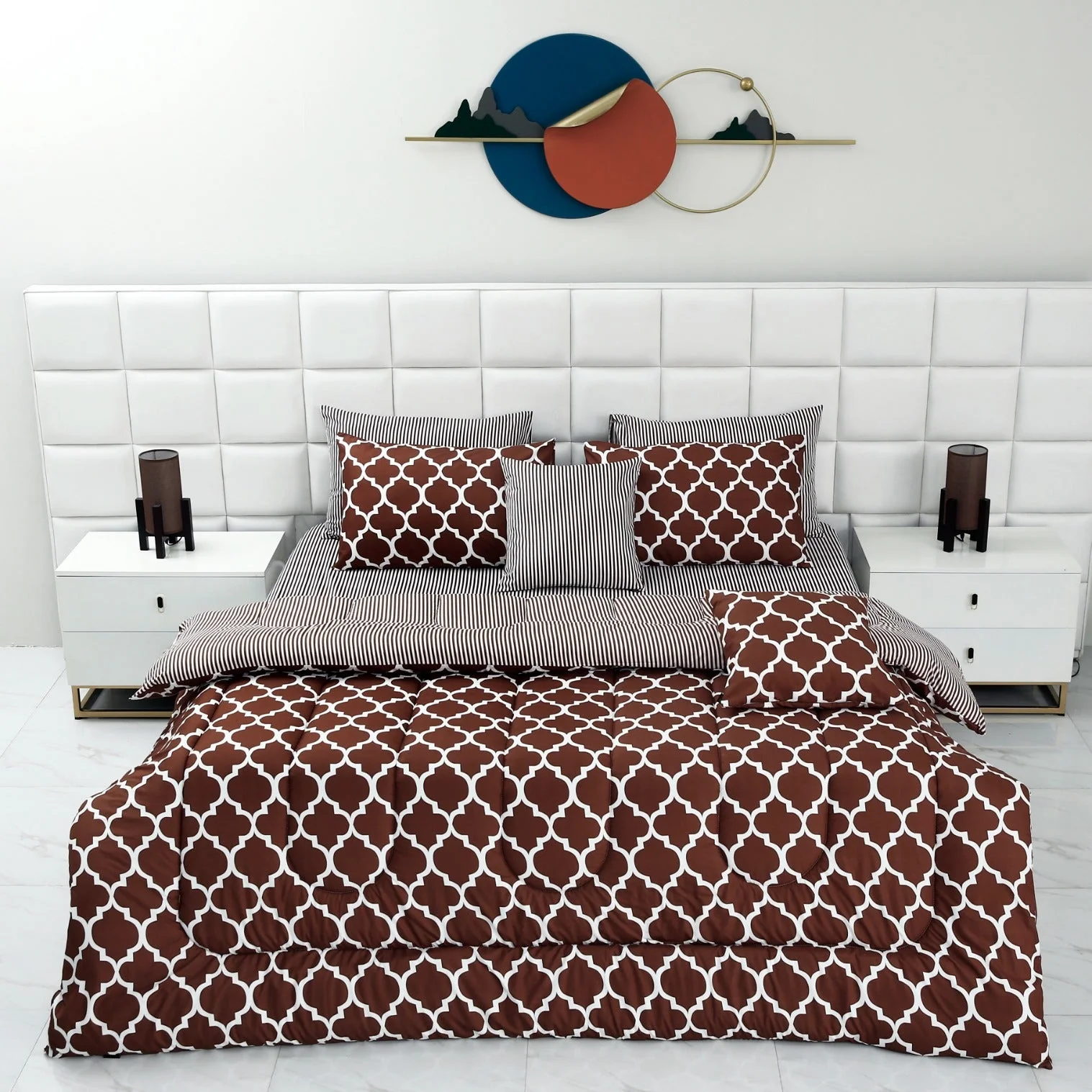 8 PCs Winter Comforter Set-Brown Geometric