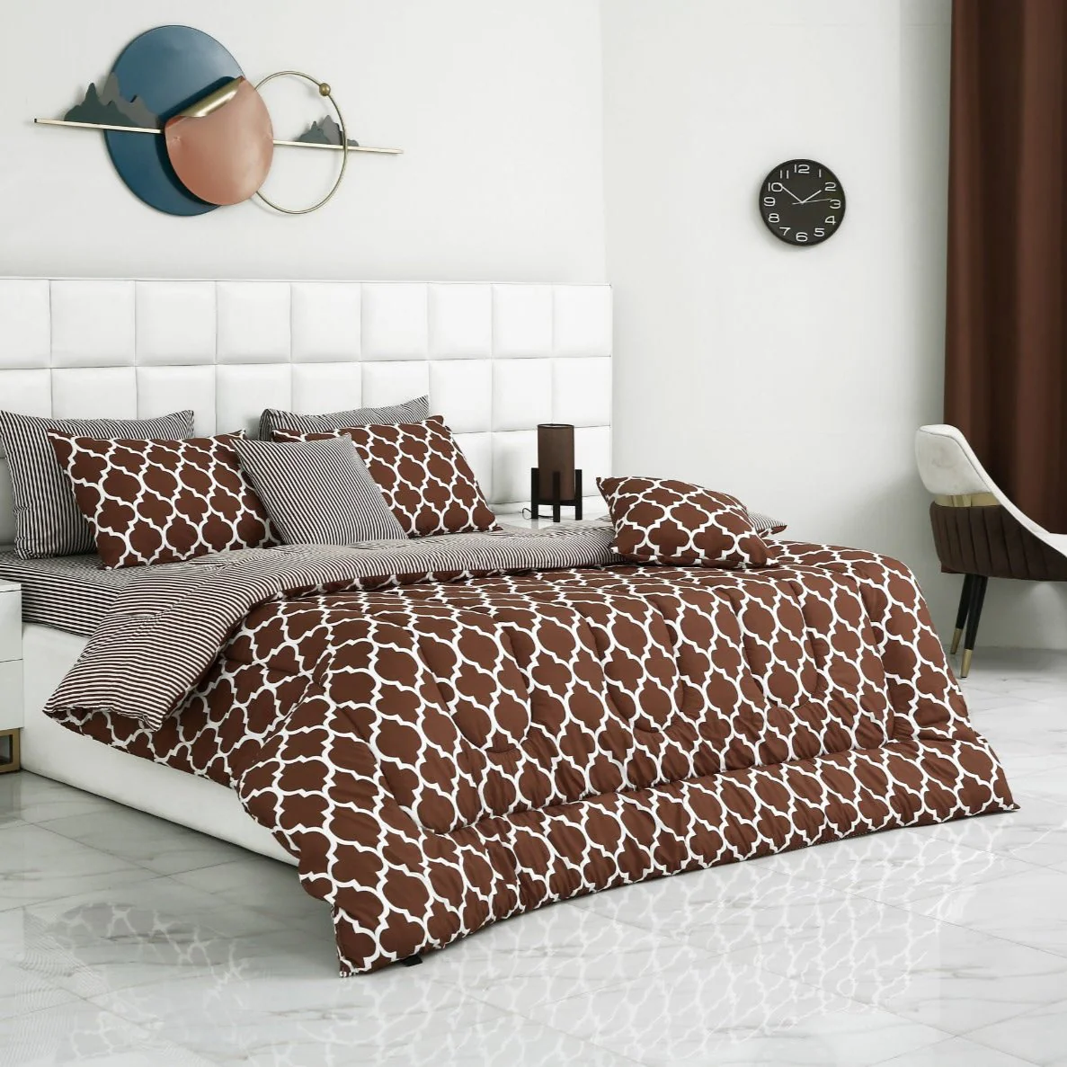 8 PCs Winter Comforter Set-Brown Geometric - Image 3