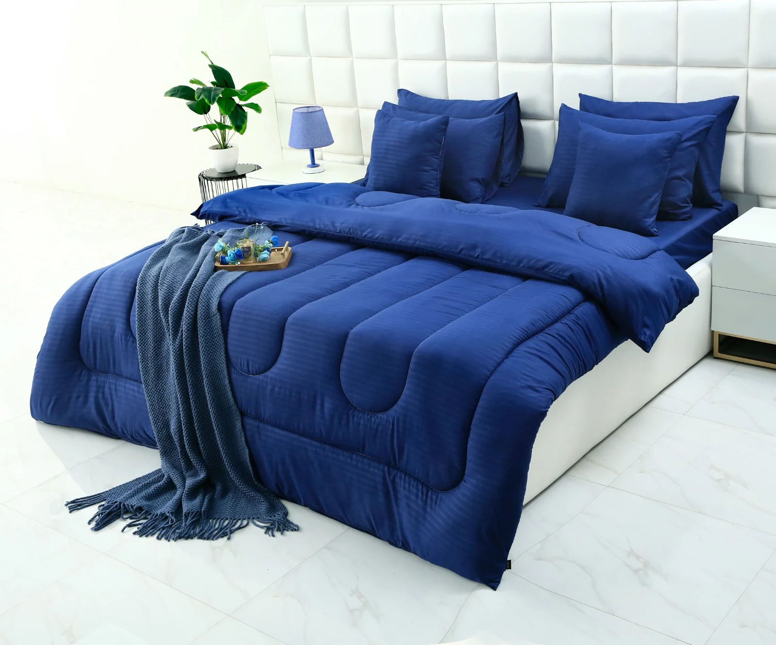 8 PCs Winter Razai Set-Dyed Navy Blue - Image 9