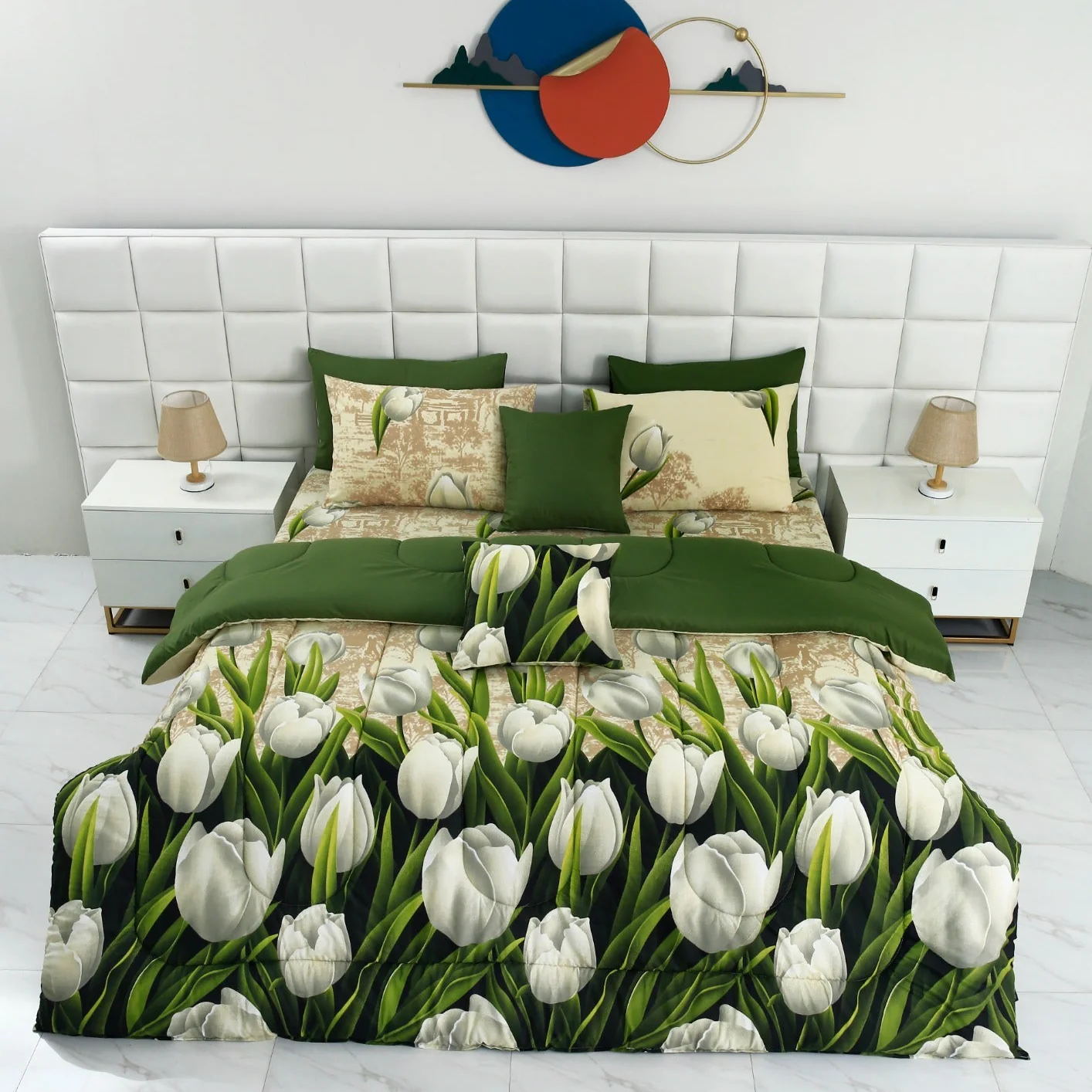8 PCs Winter Razai Set-Green Tulip