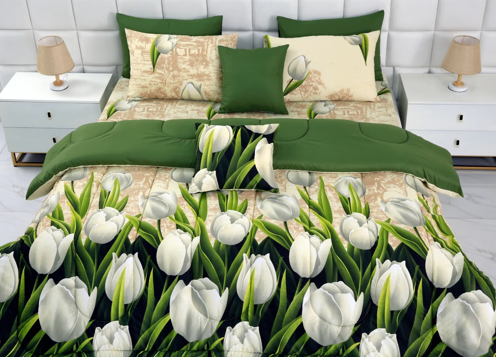 8 PCs Winter Razai Set-Green Tulip - Image 6