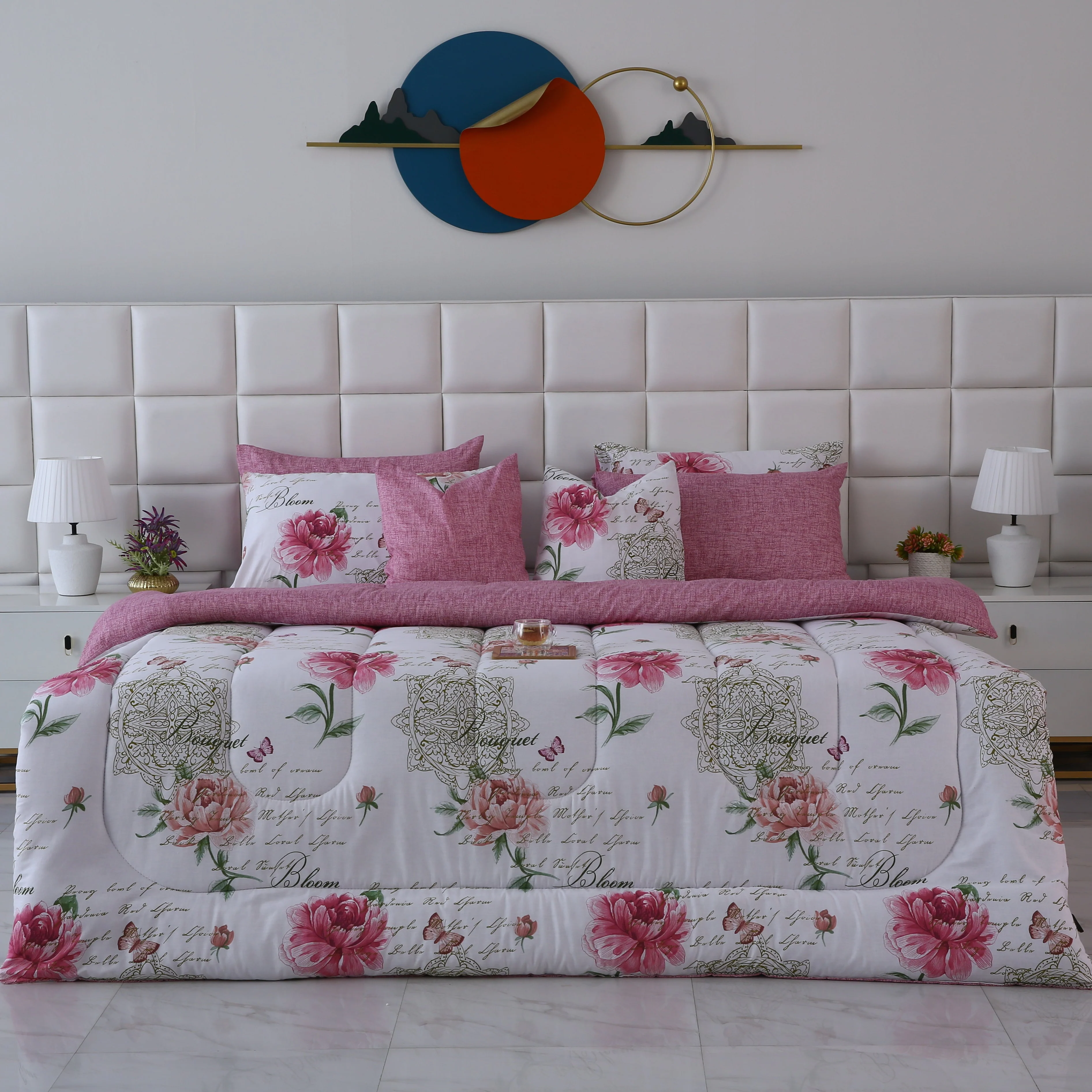 8 PCs Winter Razai Set-Pink Flowers