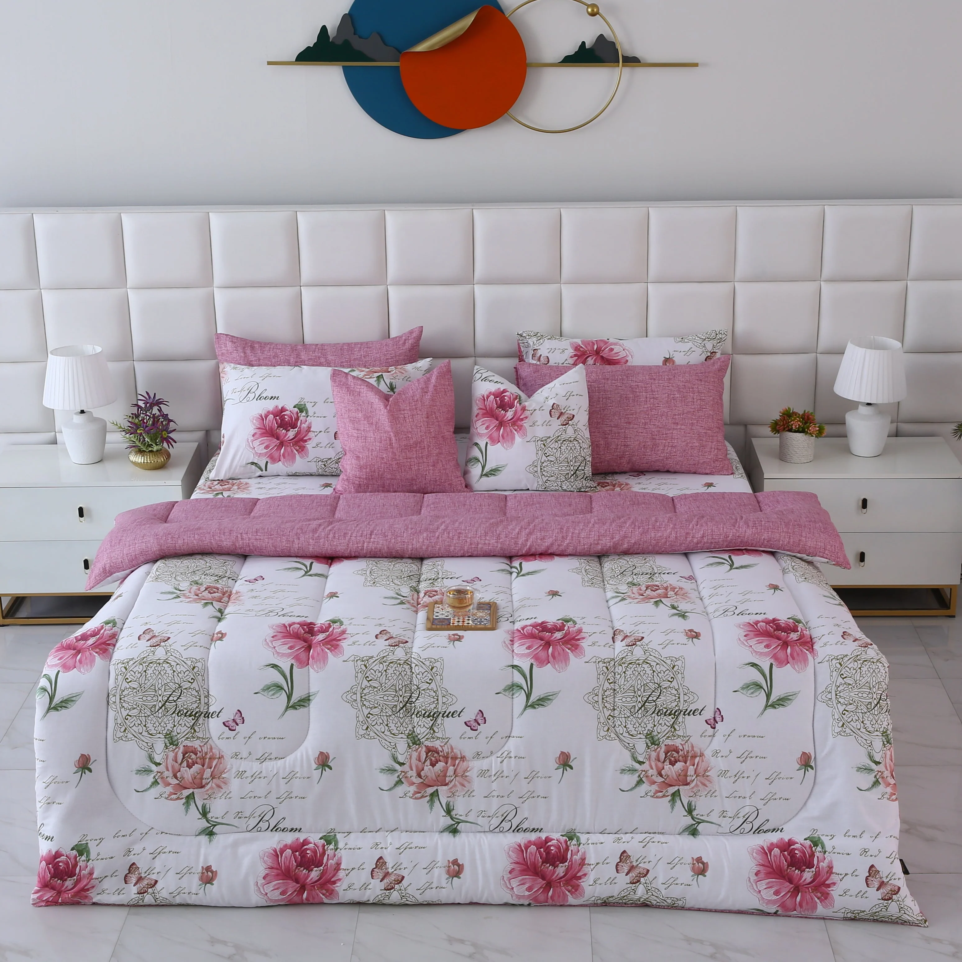 8 PCs Winter Razai Set-Pink Flowers - Image 2