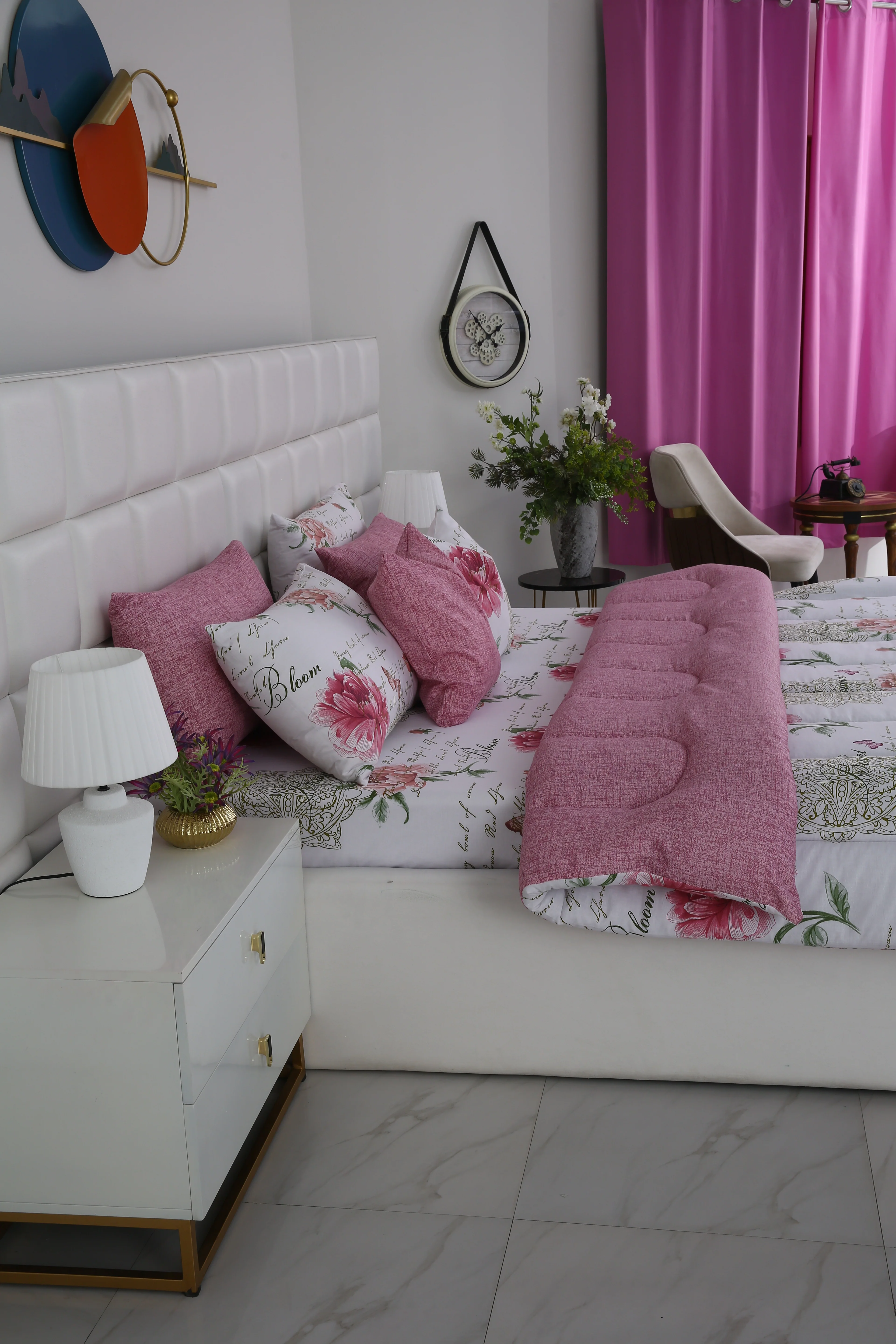 8 PCs Winter Razai Set-Pink Flowers - Image 3