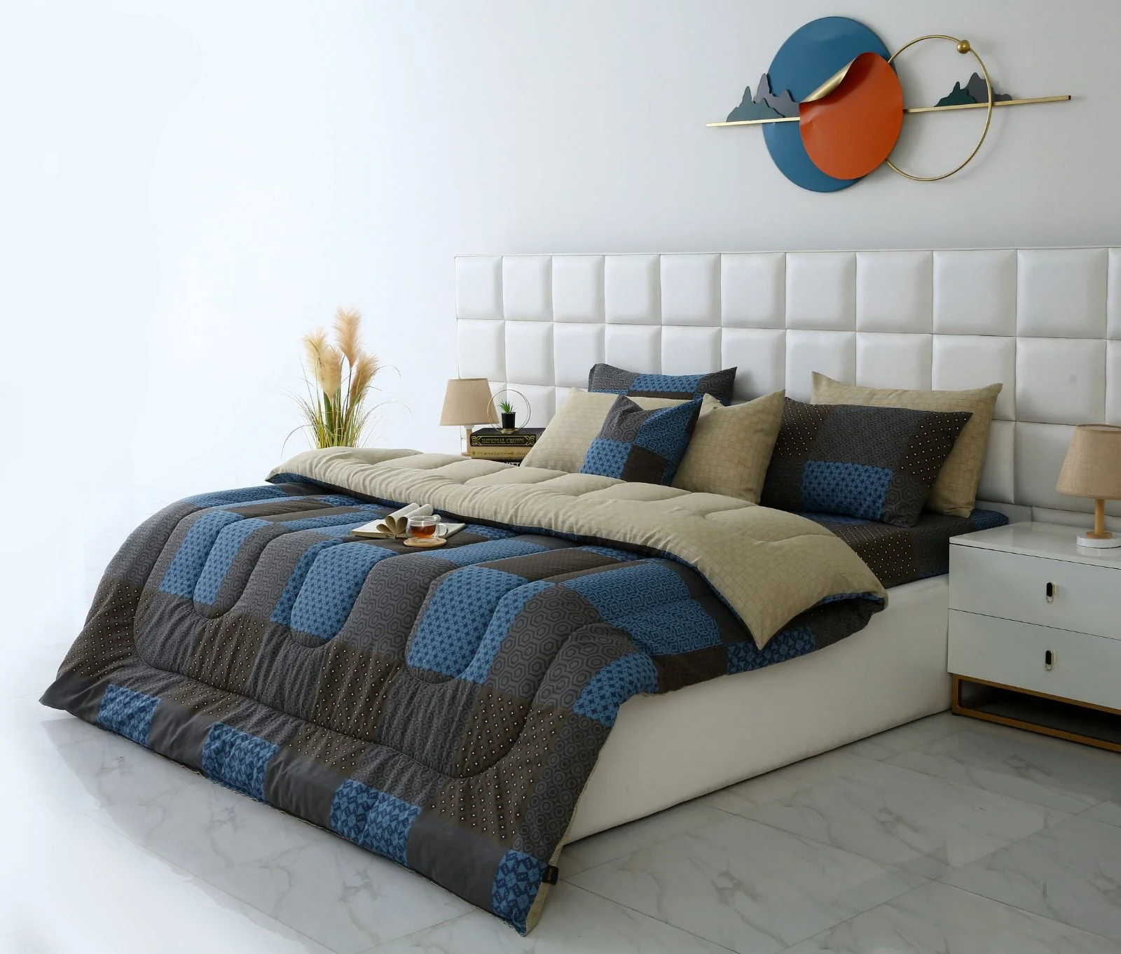 8 PCs Winter Razai Set-Indigo Patchwork - Image 10