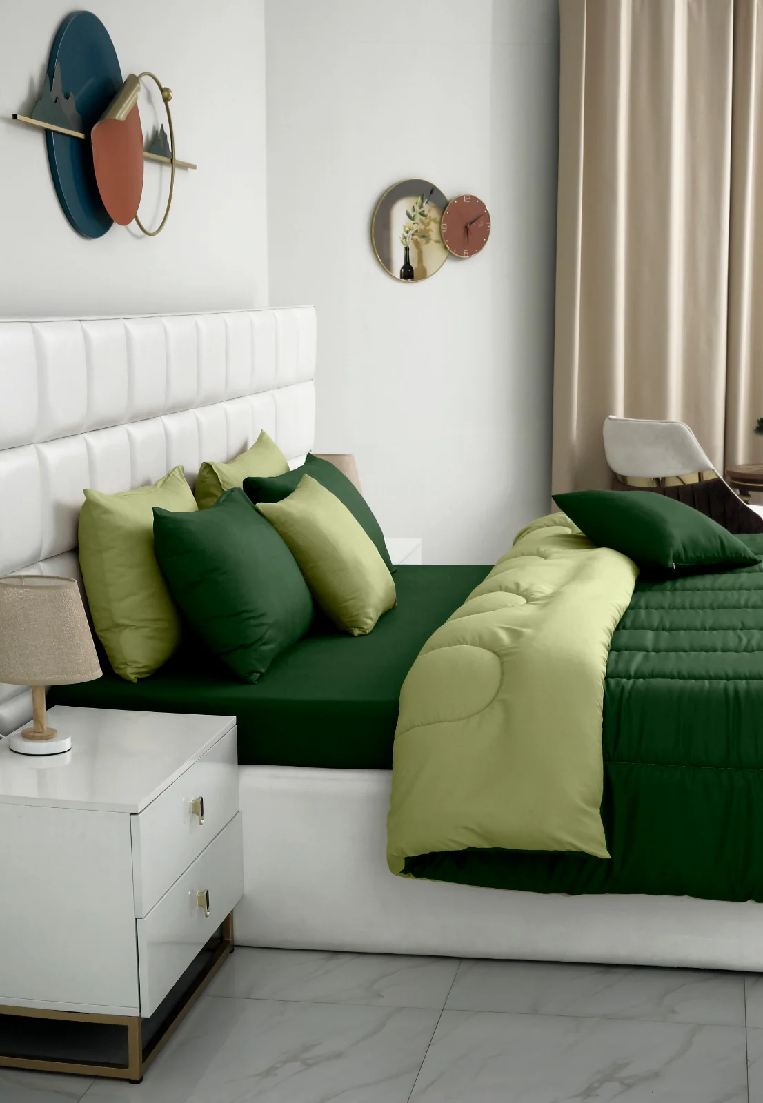 8 PCs Winter Razai Set-Olive Over Sage Green - Image 3