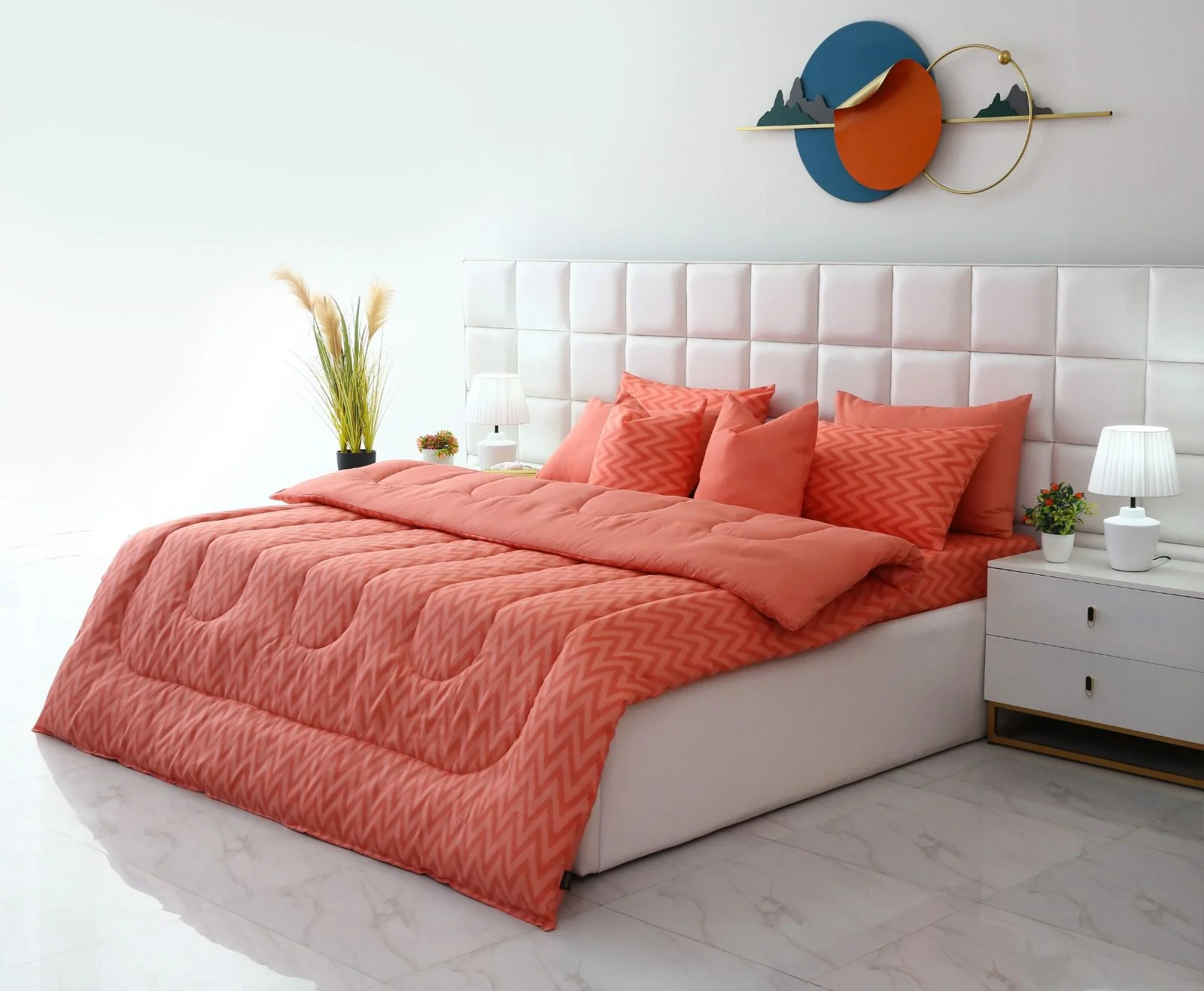 8 PCs Winter Razai Set-Peach Chevron - Image 3
