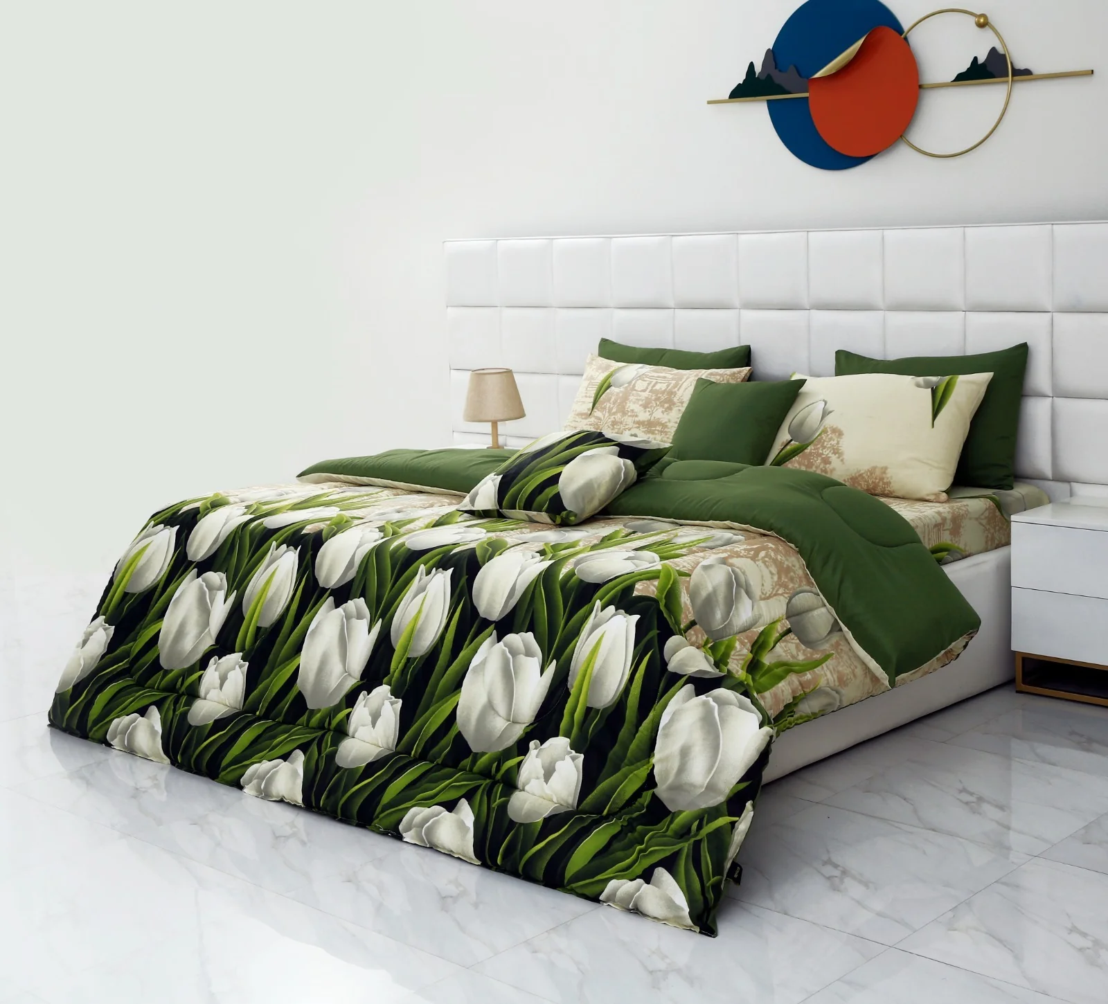 8 PCs Winter Razai Set-Tulip Green - Image 10