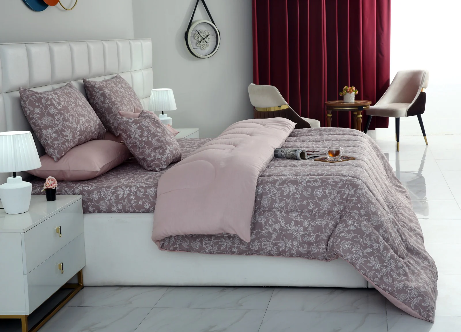 8 PCs Winter Razai Set-White Peonies - Image 5