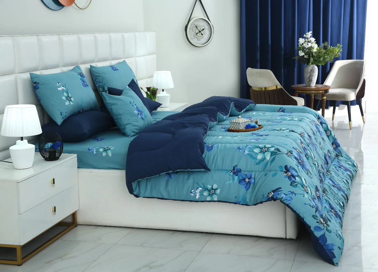8 PCs Winter Razai Set-Azure Bloom - Image 3