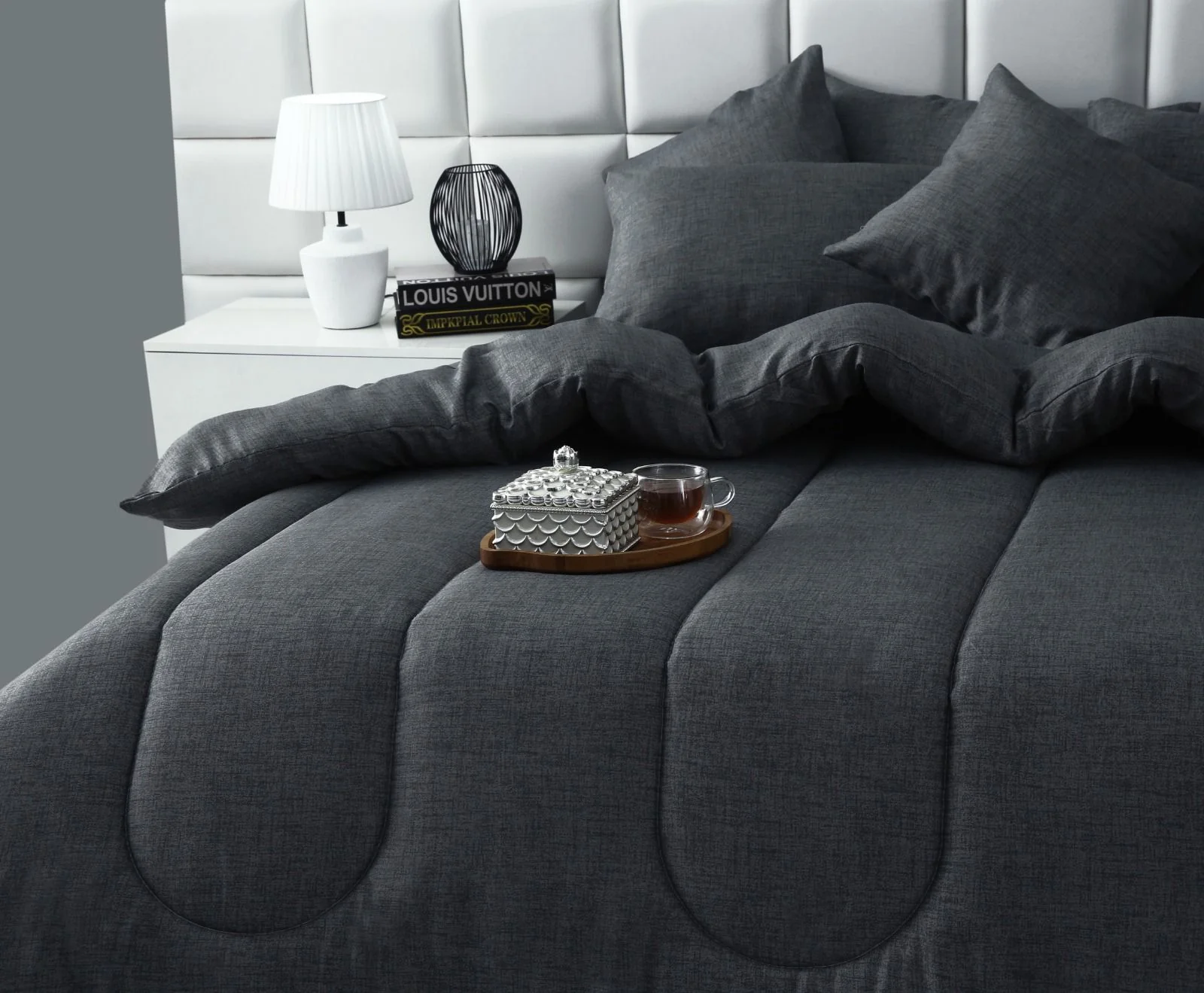 8 PCs Winter Razai Set-Grey Texture - Image 6