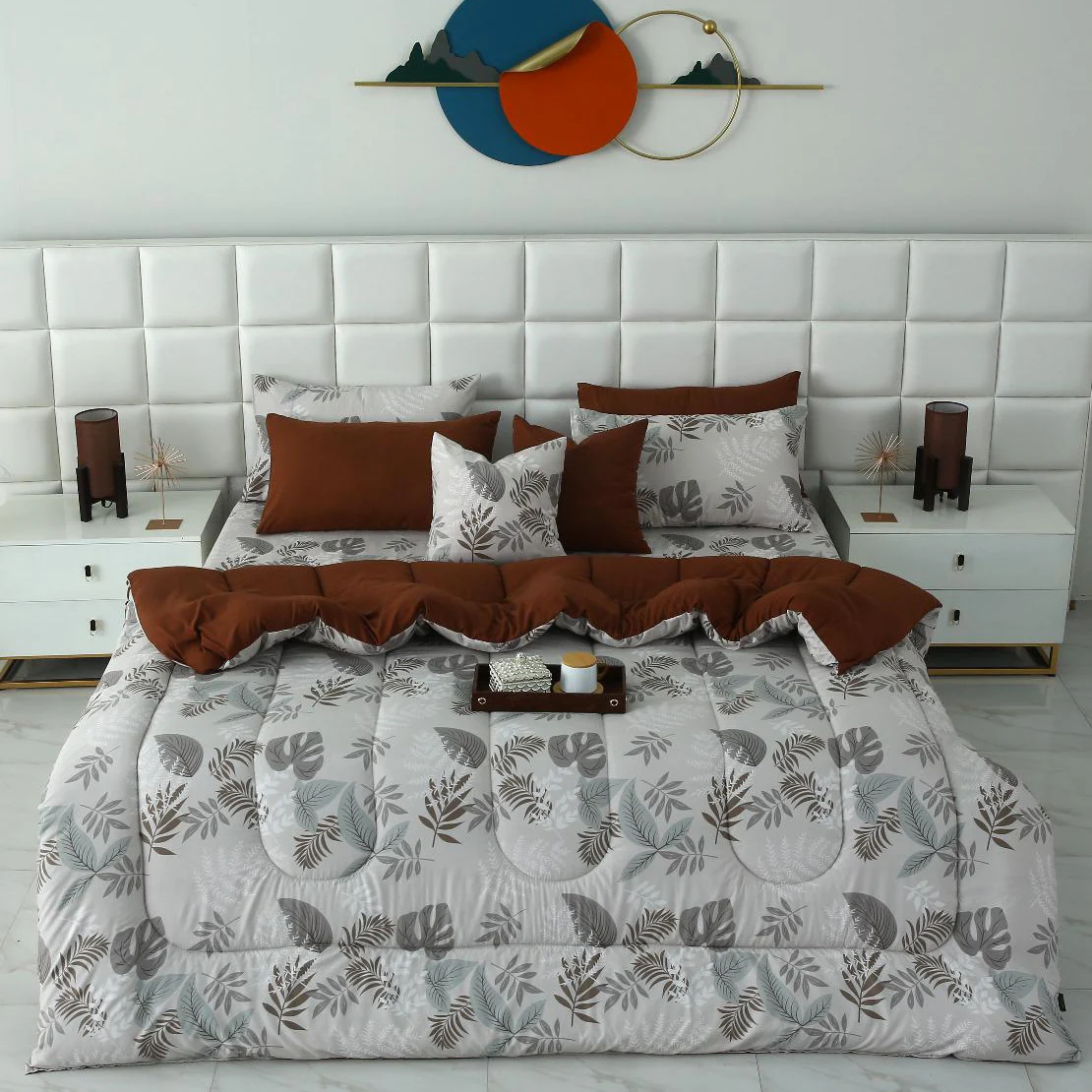 8 PCs Winter Razai Set-Leaf Style(With Brown Reverse)