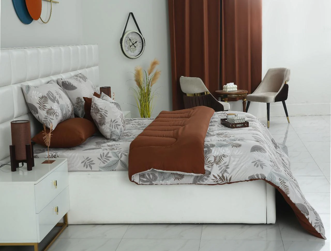8 PCs Winter Razai Set-Leaf Style(With Brown Reverse) - Image 10