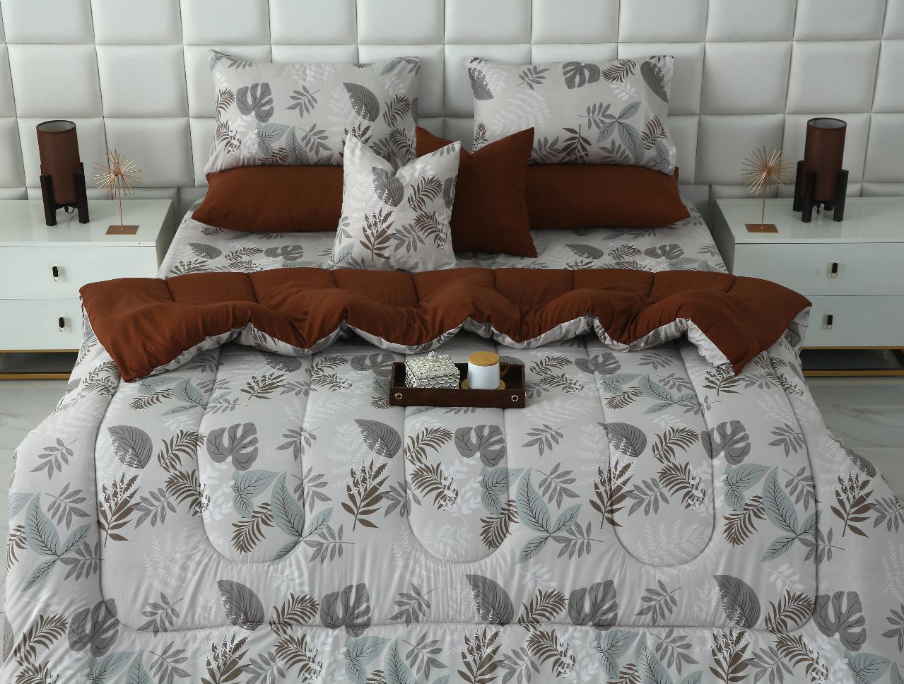 8 PCs Winter Razai Set-Leaf Style(With Brown Reverse) - Image 7