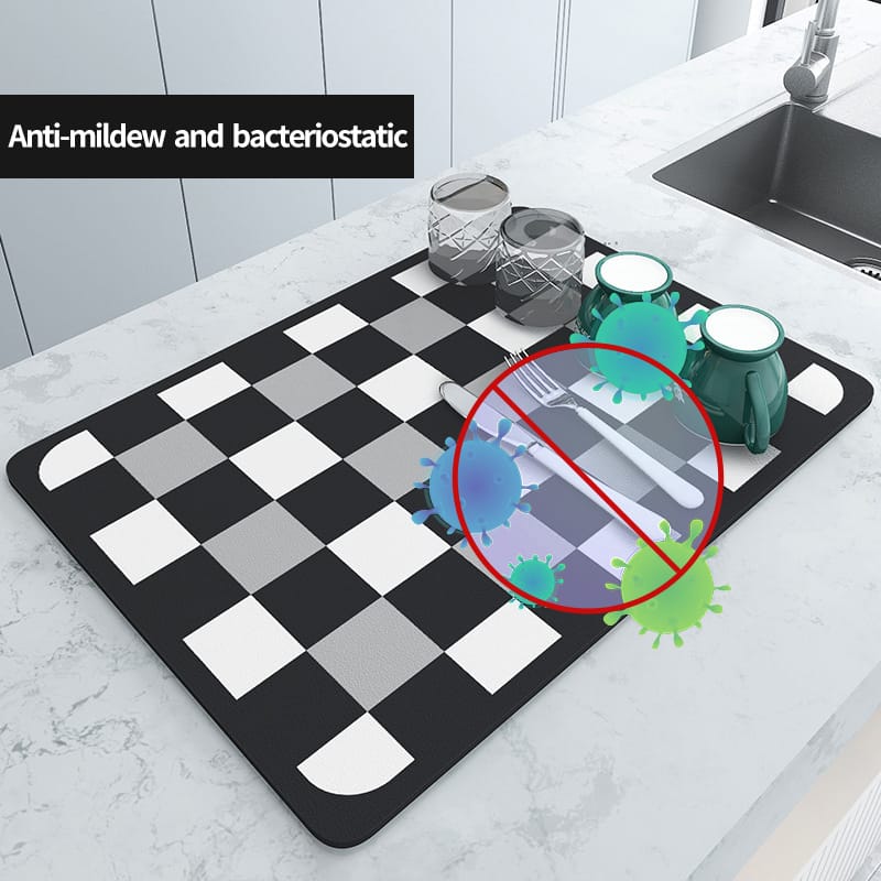 Anti Slip Dish Drying Mat-Black  Chess - Image 6