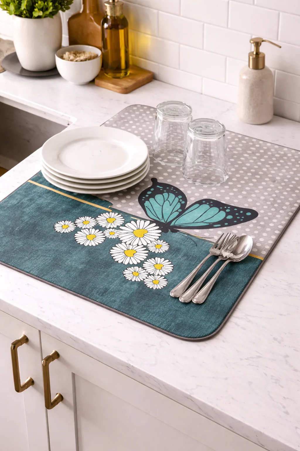 Anti Slip Dish Drying Mat-Rainbow Butterfly - Image 2