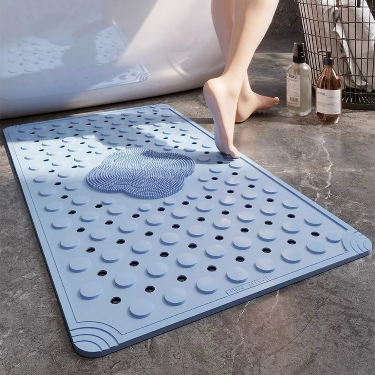 Anti Slip PVC Bathroom Mat With Foot Scrubber (SA2510-114)Sky Blue - Image 2