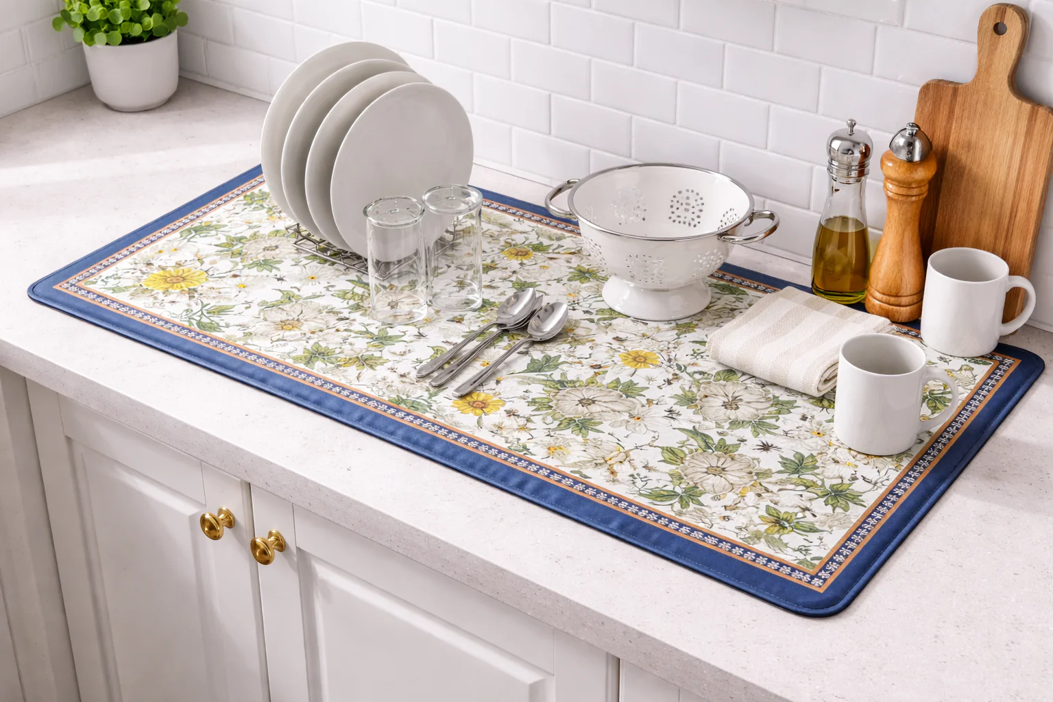 AntiSkid Dish Drying Heat & Water Protector Mat-SA-2553-2((Daisy)