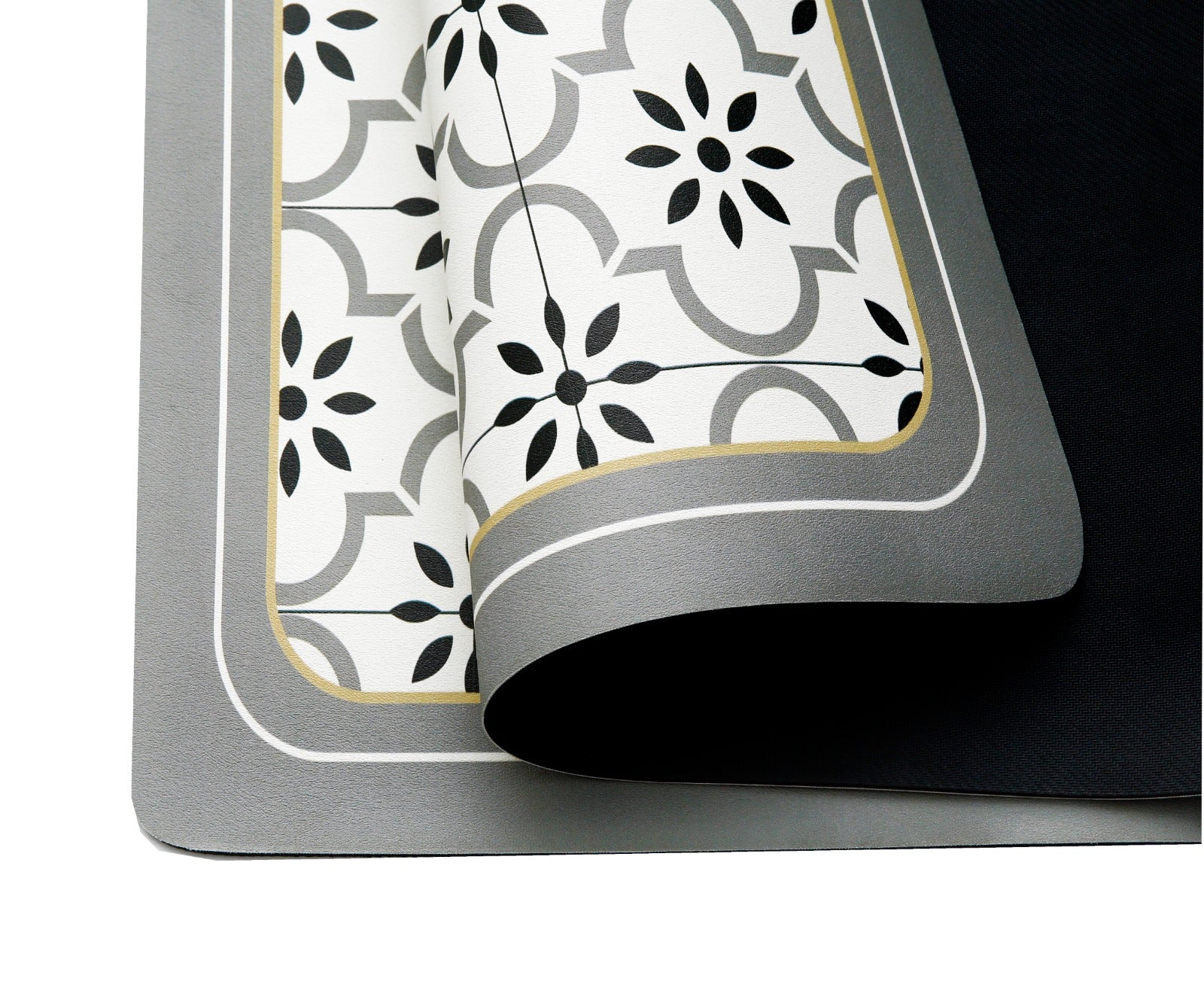AntiSkid Dish Drying Heat & Water Protector Mat-SA-2553-2(Grey Flower) - Image 2
