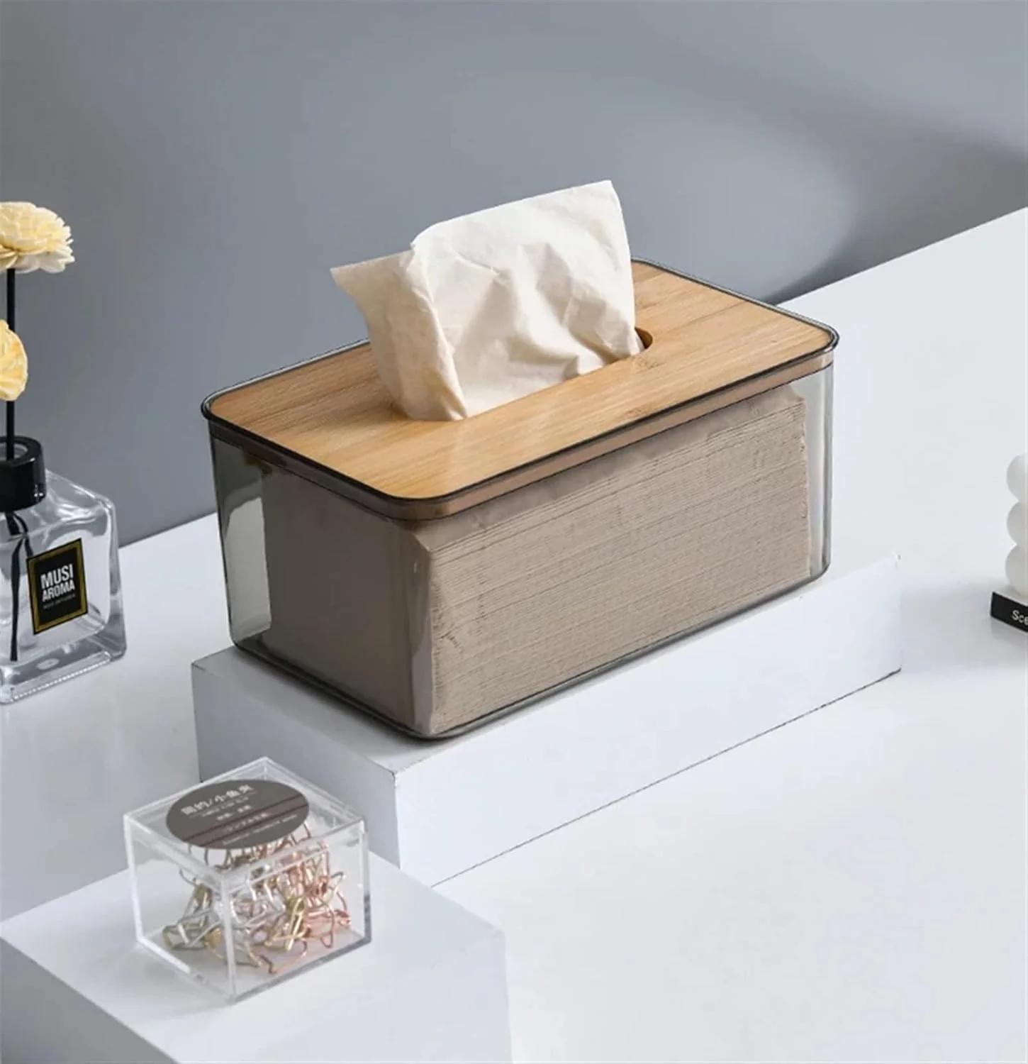 Bamboo Lid Transparent Tissue Box - Image 4