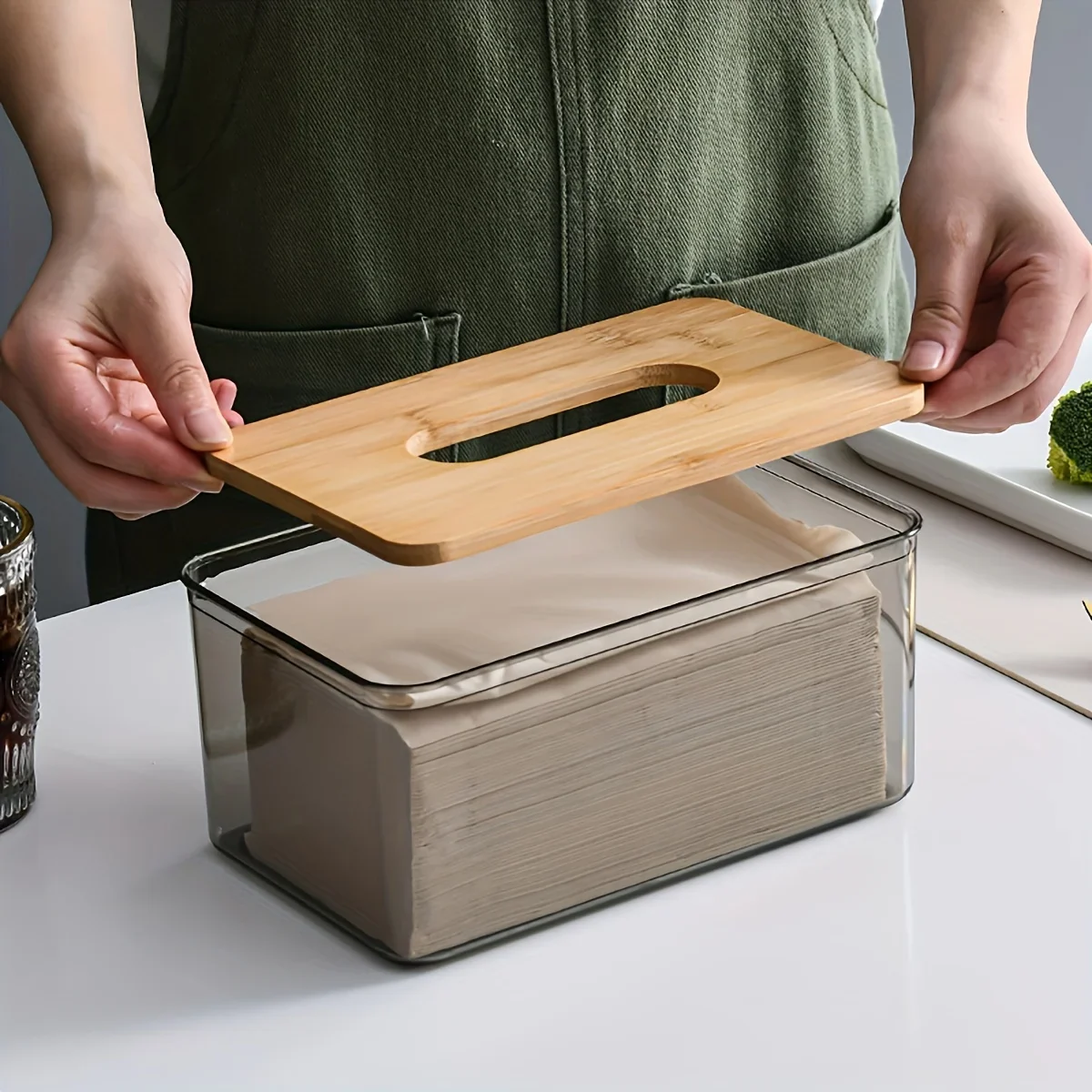 Bamboo Lid Transparent Tissue Box - Image 6