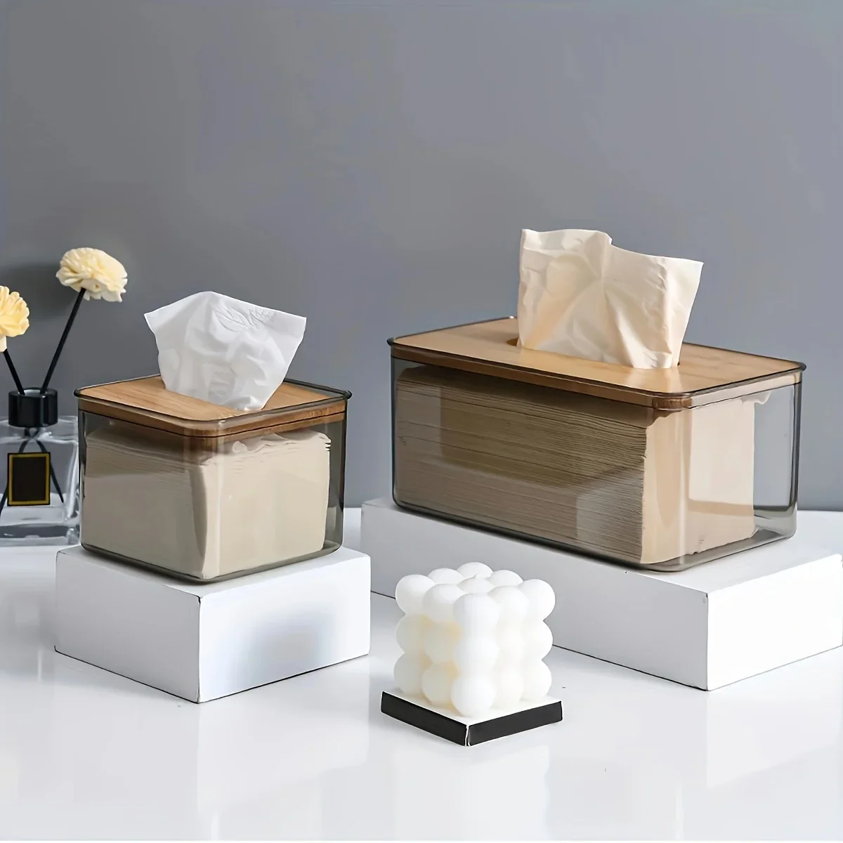 Bamboo Lid Transparent Tissue Box - Image 8