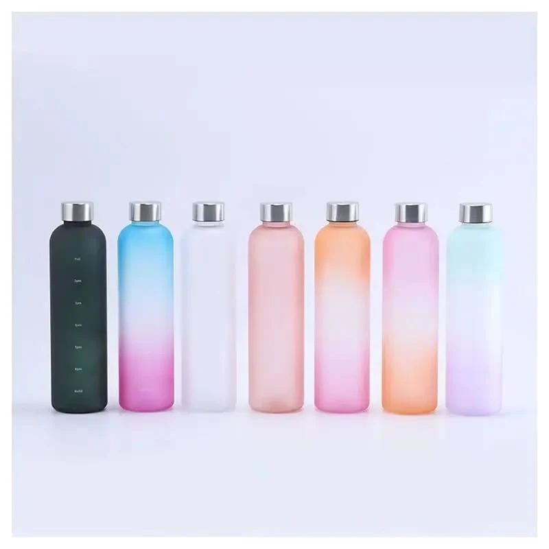 Colorful Gradient Steel Cover with Time Scale Water bottle 5469Aqua Over Lilac - Image 5