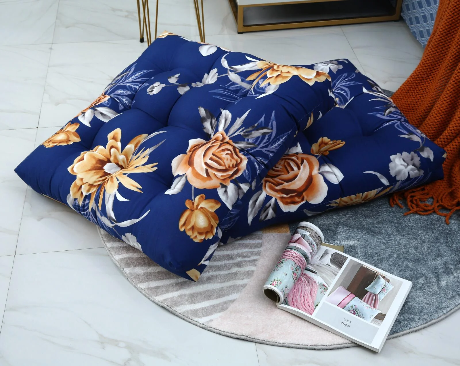 Digital Printed Square Floor Cushions-Ethnic Flowers - Image 11