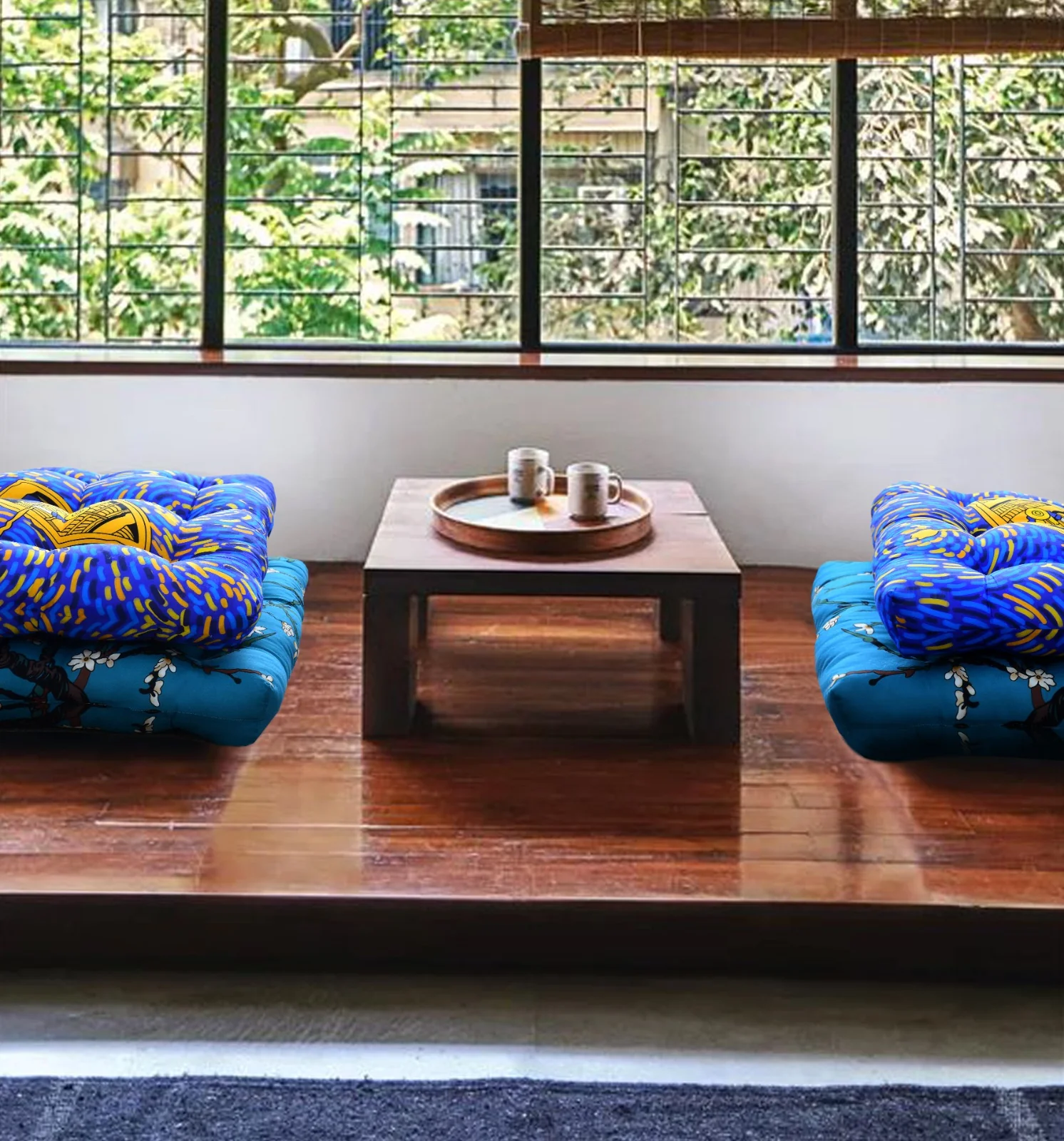 Digital Printed Square Floor Cushions- Van Gogh Boat