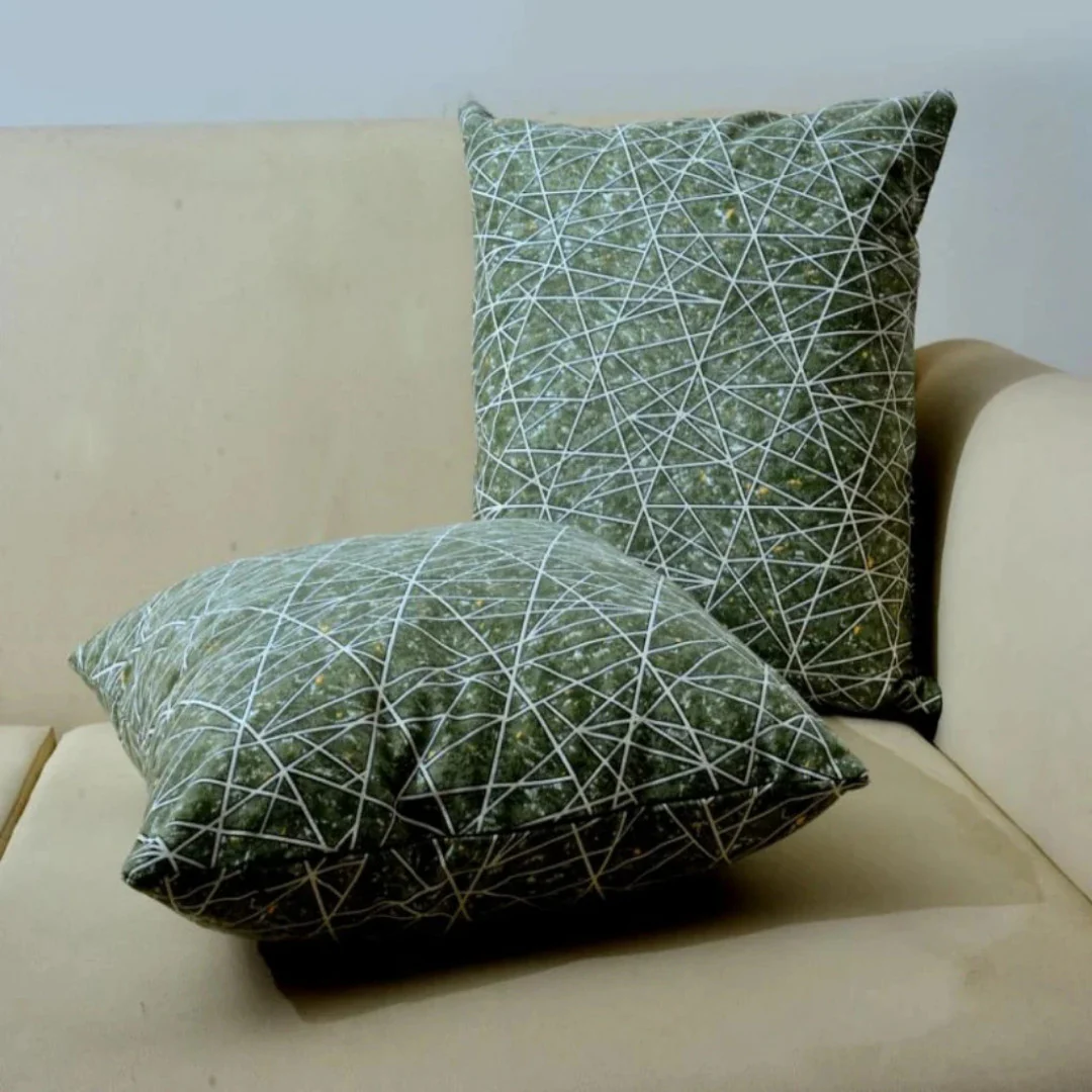 Embossed Cushion Green Abstract (2697)- Pack Of 2